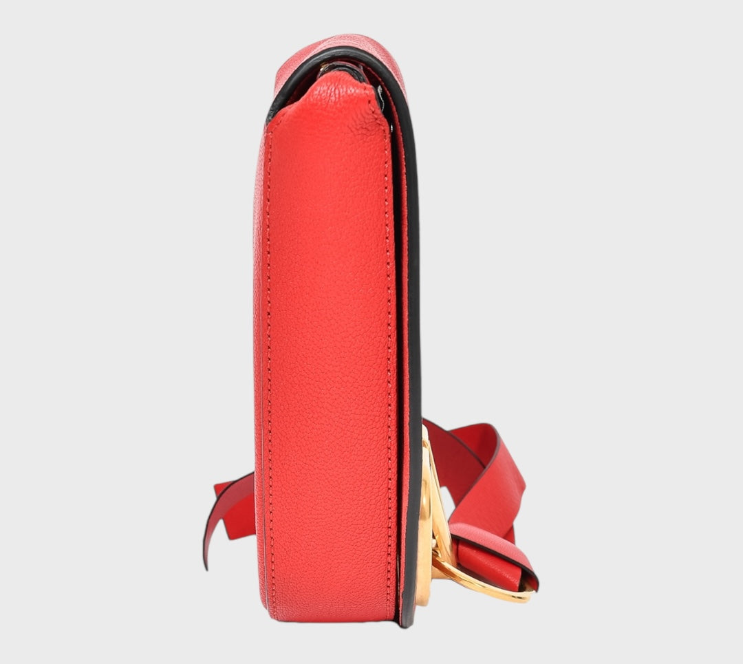 VALENTINO RED LEATHER 'VRING' CROSSBODY SADDLE BAG