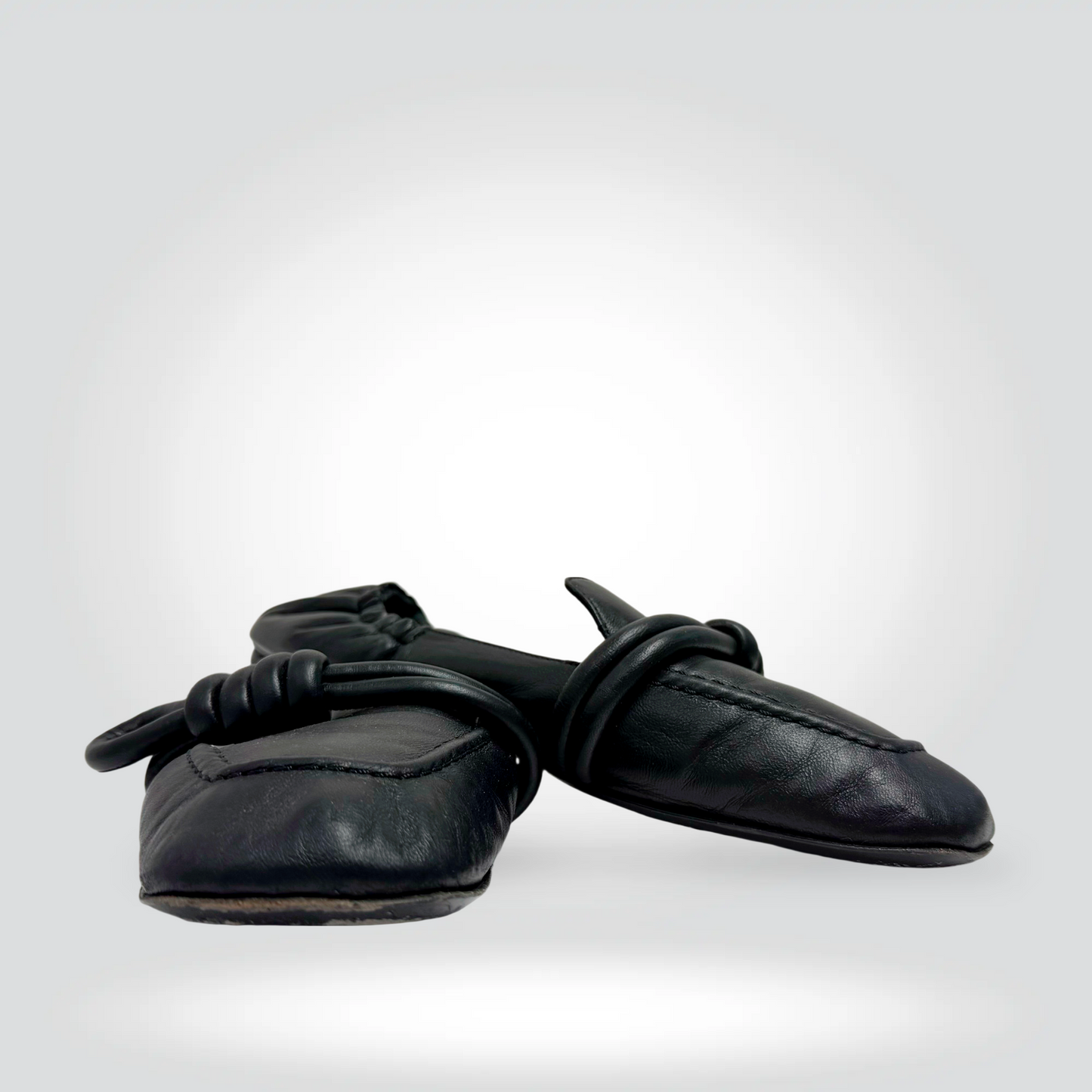 Loewe Toy Loafers Loewe Black Leather Knotted Strap Square Toe — Size 41 Good| Style Reissue Vancouver