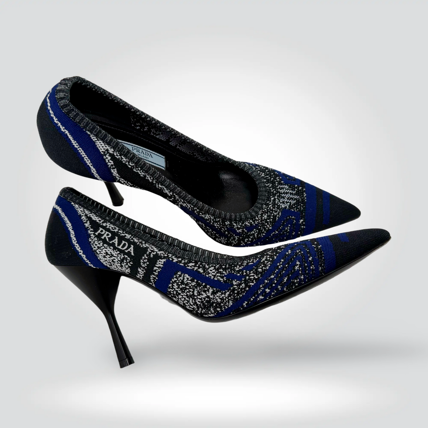 Prada Embroidered Fabric Pumps Black Royal Blue Woven Floral Pointed Toe Stiletto — Size 39#] — [Condition] | Style Reissue Vancouver