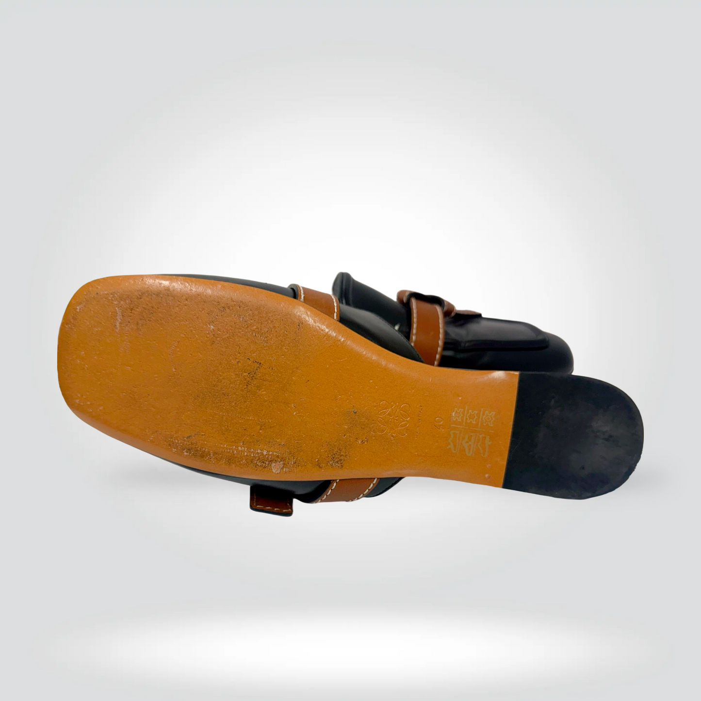 Loewe Toy mules black leather woven tan strap square toe size40 Good — Style Reissue Vancouver