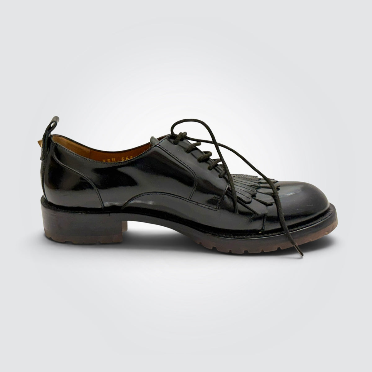 Pre-Owned Valentino Garavani Black Leather Fringe Kiltie Oxford Shoes