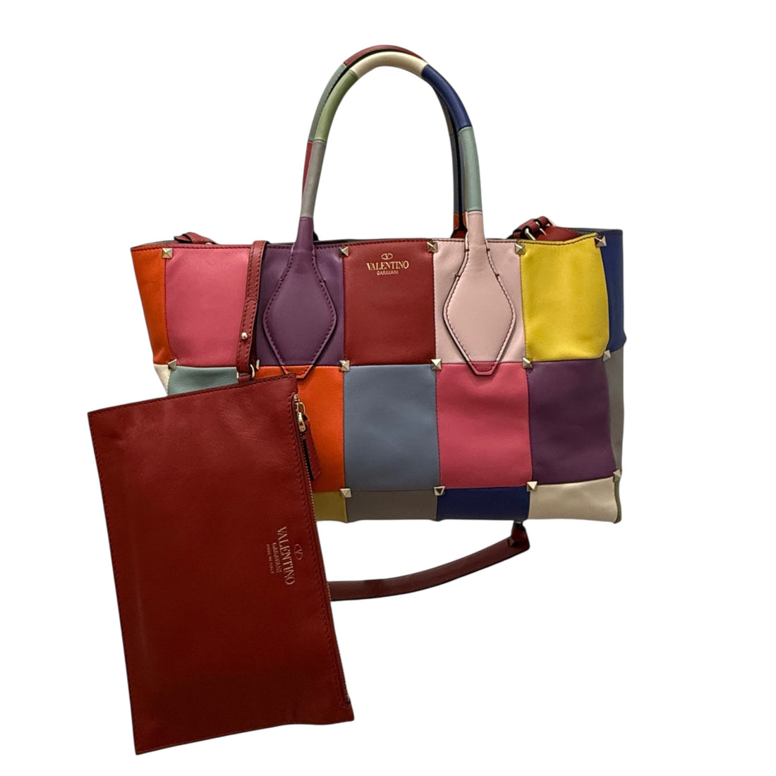 Valentino Garavani Multicolor Patchwork Leather Tote Bag with Pouch – Made in Italy