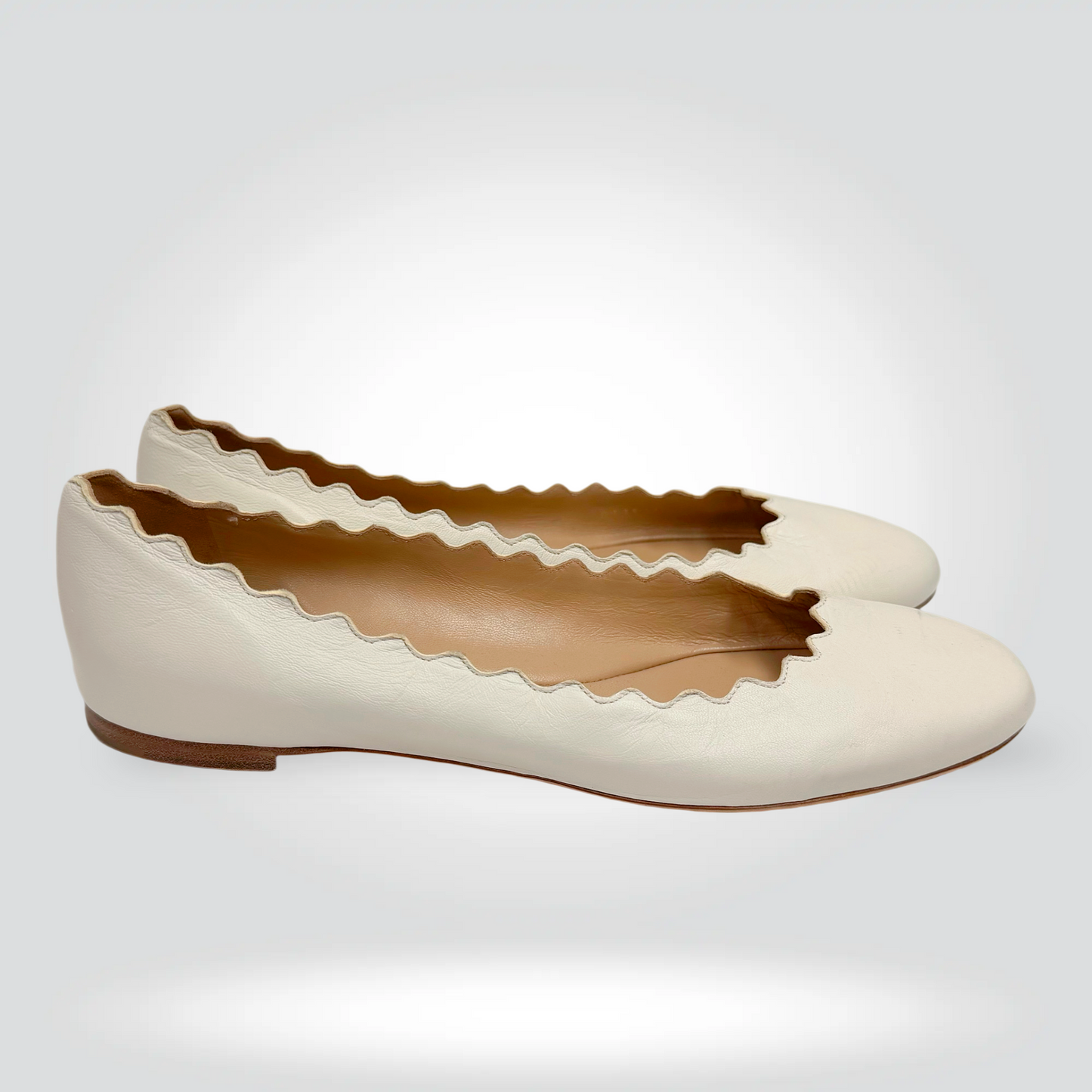 Chloé Lauren Scalloped Ballet Flats Cream — Style Reissue Vancouver