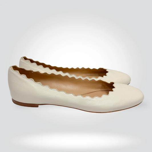 Chloé Lauren Scalloped Ballet Flats Cream — Style Reissue Vancouver