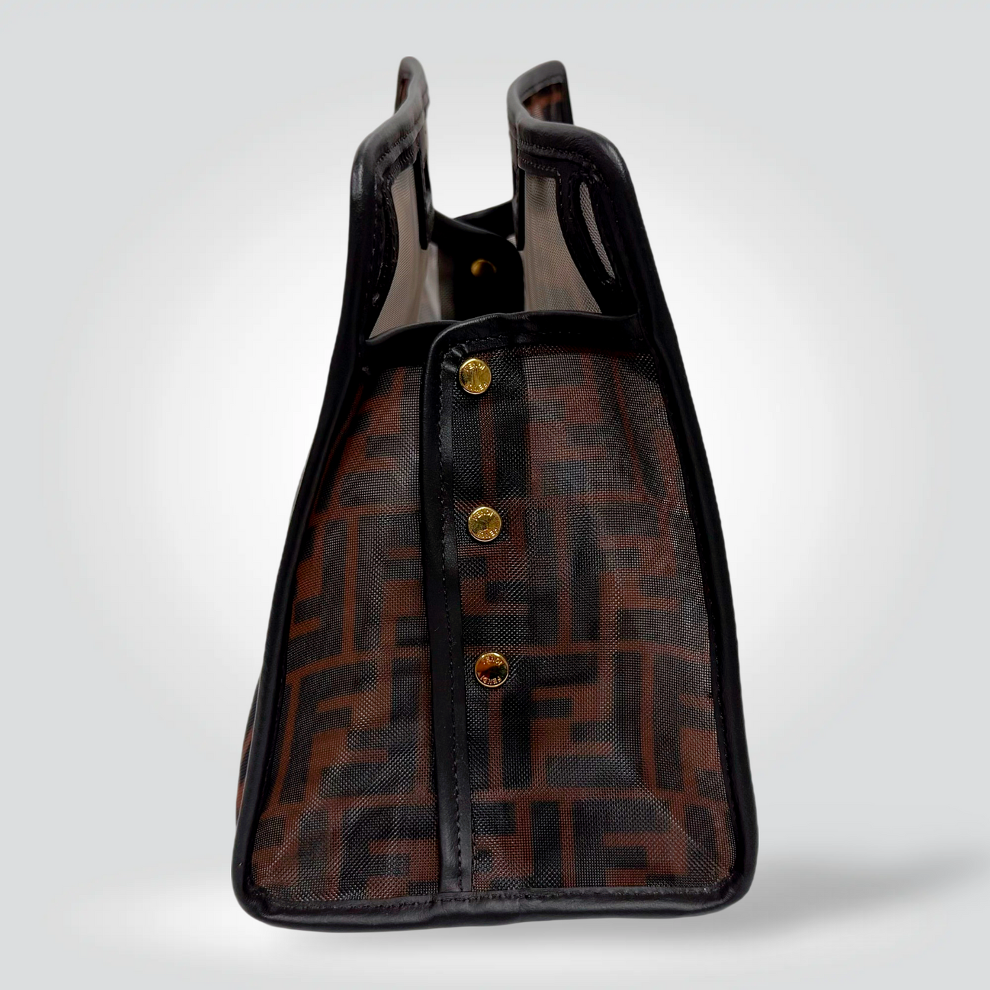 Fendi Zucca mini Zucca Peakaboo Defender Cover bag brown black FF monogram mesh  leather trim —Excellent  Style Reissue Vancouver