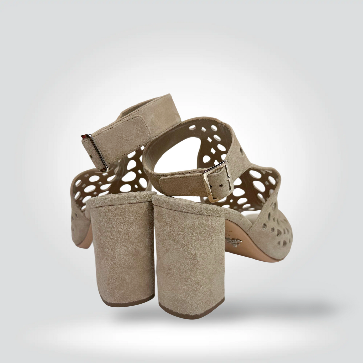 Pre-Owned Prada Beige Suede Cut-Out Perforated Mule Heel Ankle Strap Block Heel Open Toe — Size — Good | Style Reissue Vancouver