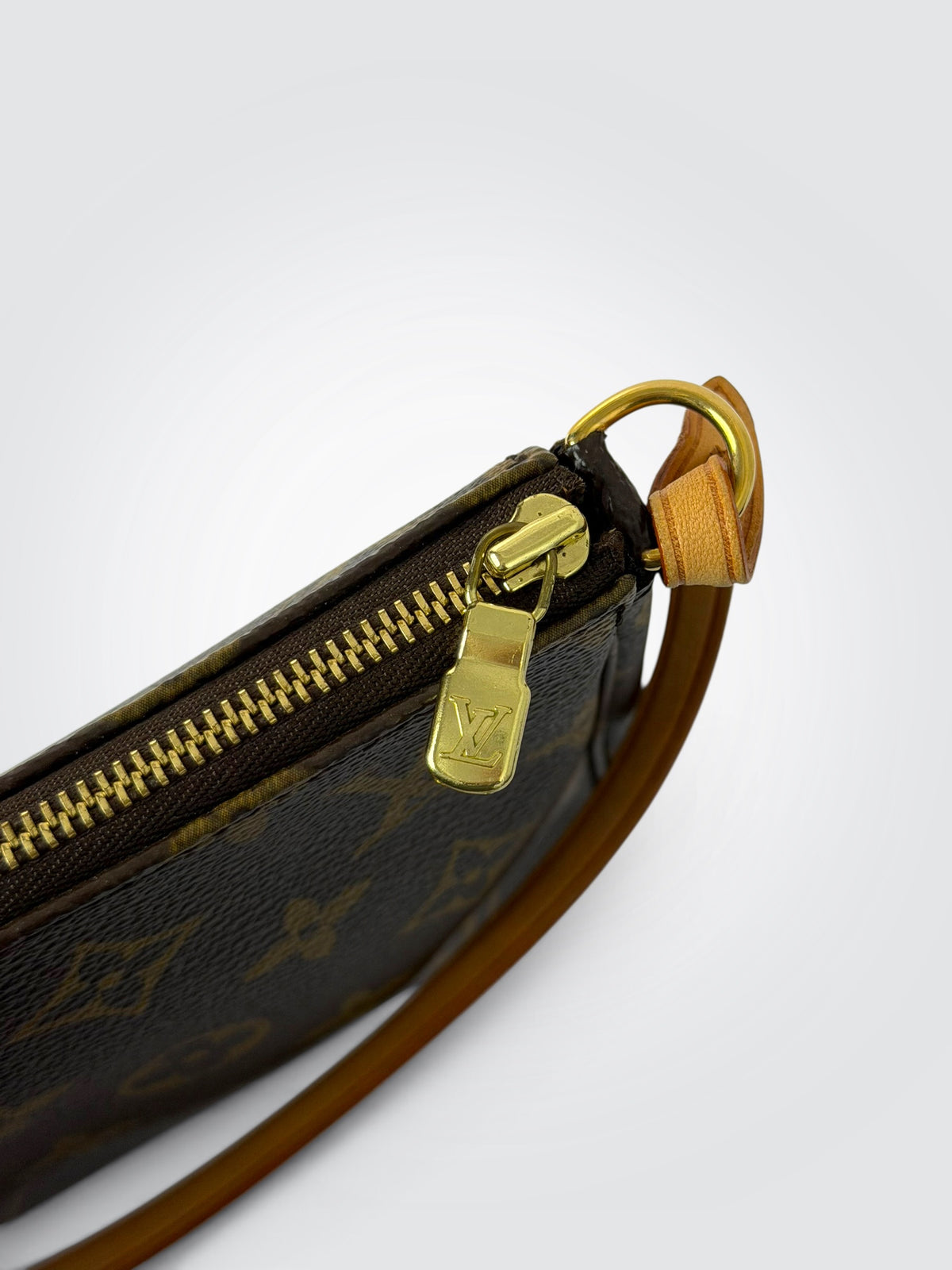 Pre-Owned Vintage Louis Vuitton Monogram Pochette Accessoires Shoulder Bag – Brown Coated Canvas with Natural Leather Strap