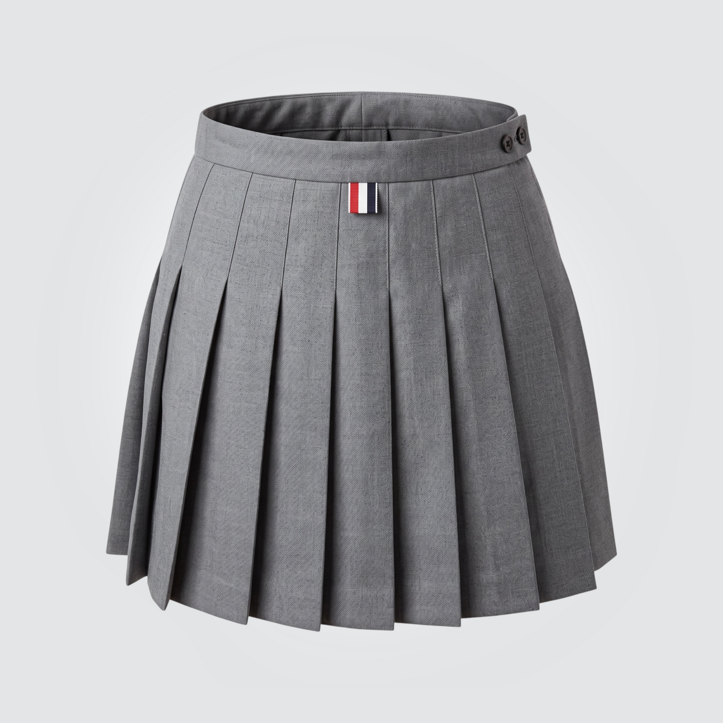 Pre-Owned Thom Browne Grey Pleated Skirt with Signature RWB Grosgrain Trim