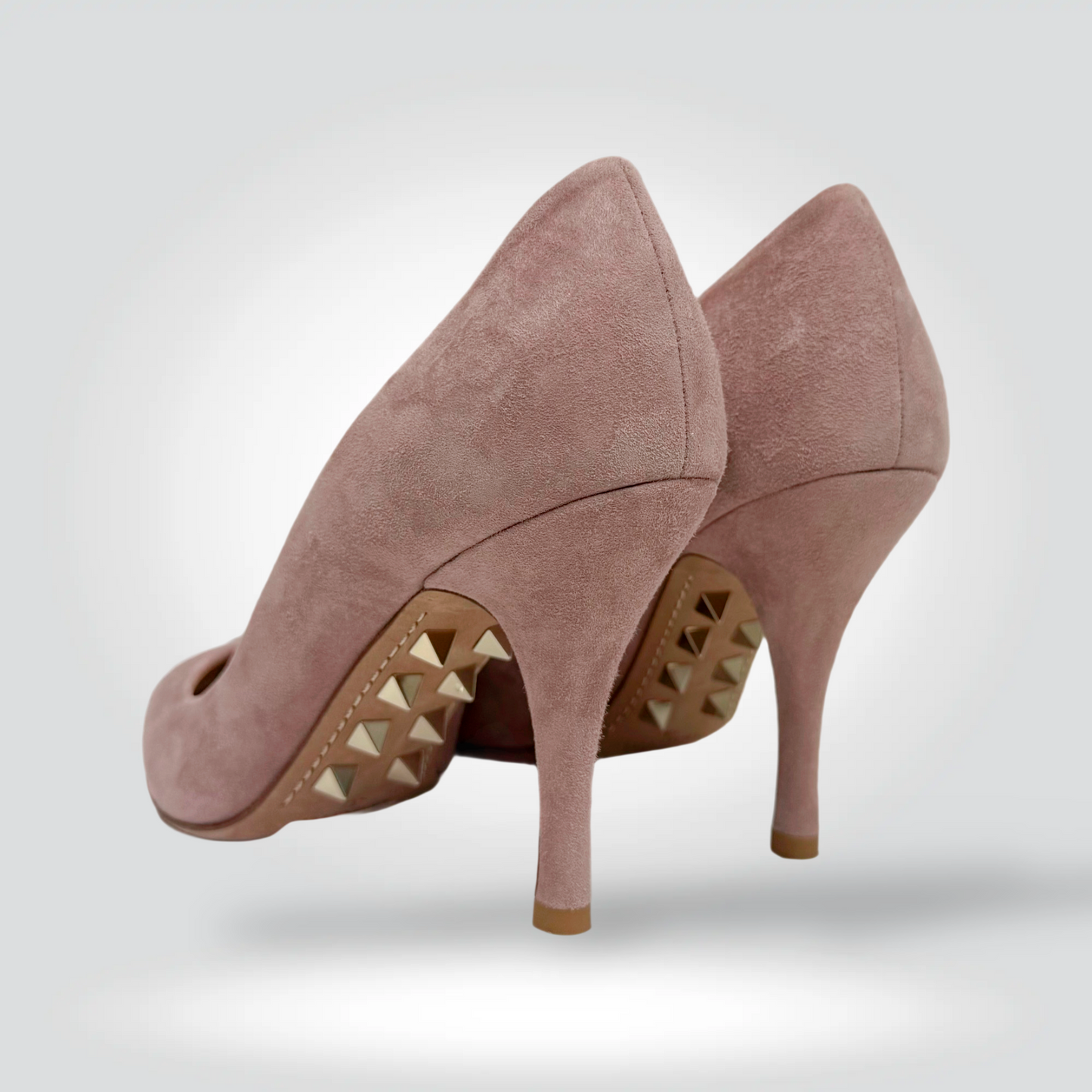 Pre-Owned Valentino Rockstud Dusty Rose Mauve Suede Pointed Toe Pump 4" Heel — Size 38 — Excellent | Style Reissue Vancouver