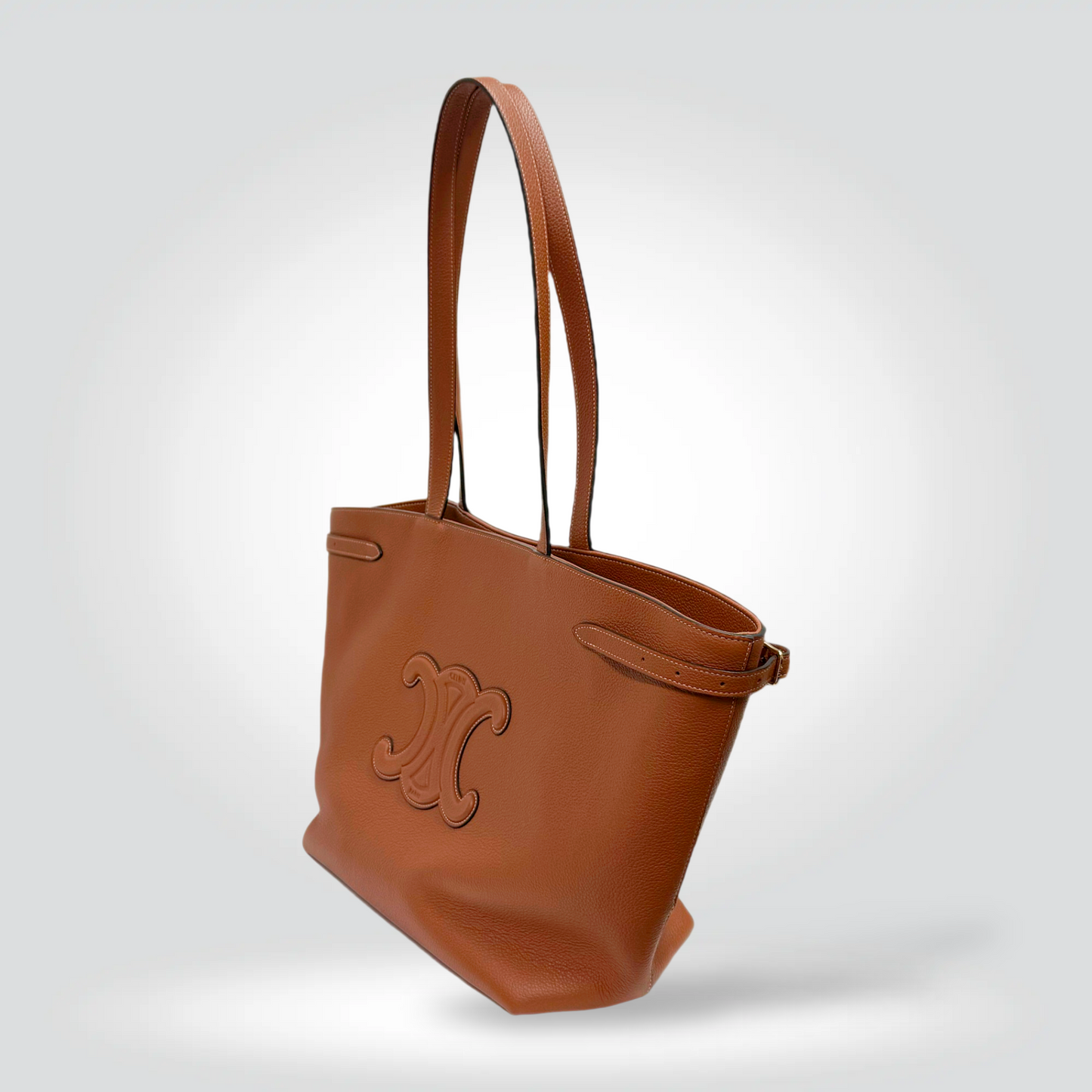 Pre-Owned Céline Triomphe Cabas Tote Bag Tan Cognac Smooth Leather Embossed Logo — Excelent | Style Reissue Vancouver