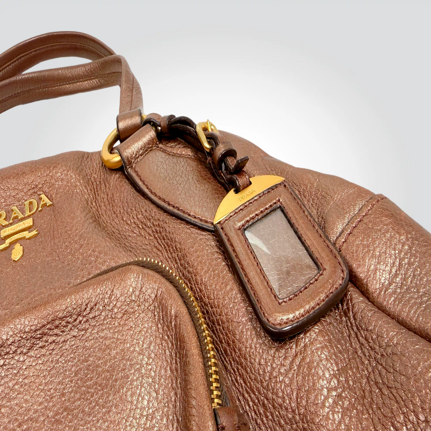 Pre-Owned Prada Vitello Daino Pebbled Leather Shoulder Bag Tan Bronze Gold Hardware — | Style Reissue Vancouver