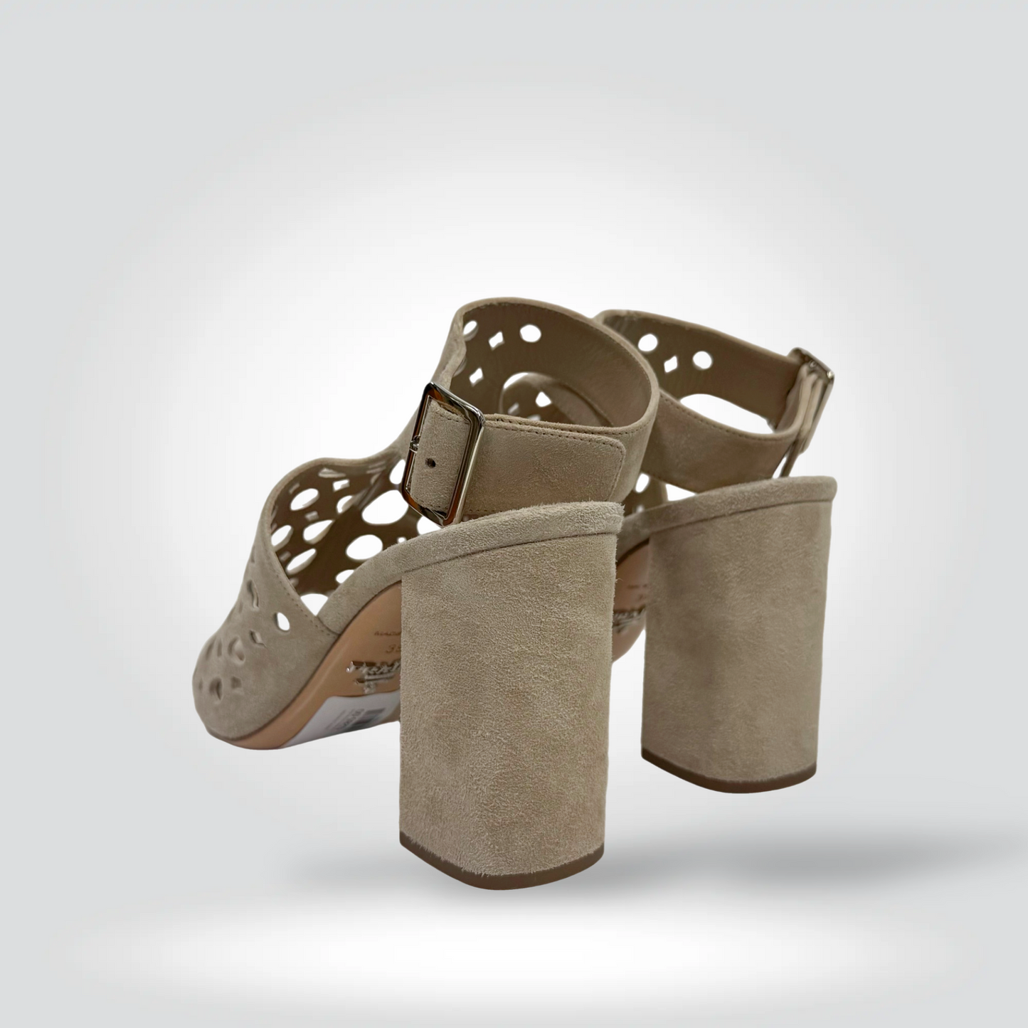 Pre-Owned Prada Beige Suede Cut-Out Perforated Mule Heel Ankle Strap Block Heel Open Toe — Size — Good | Style Reissue Vancouver