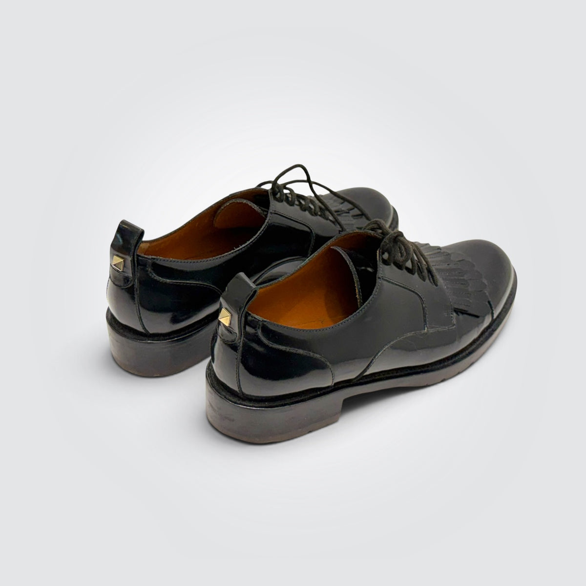 Pre-Owned Valentino Garavani Black Leather Fringe Kiltie Oxford Shoes