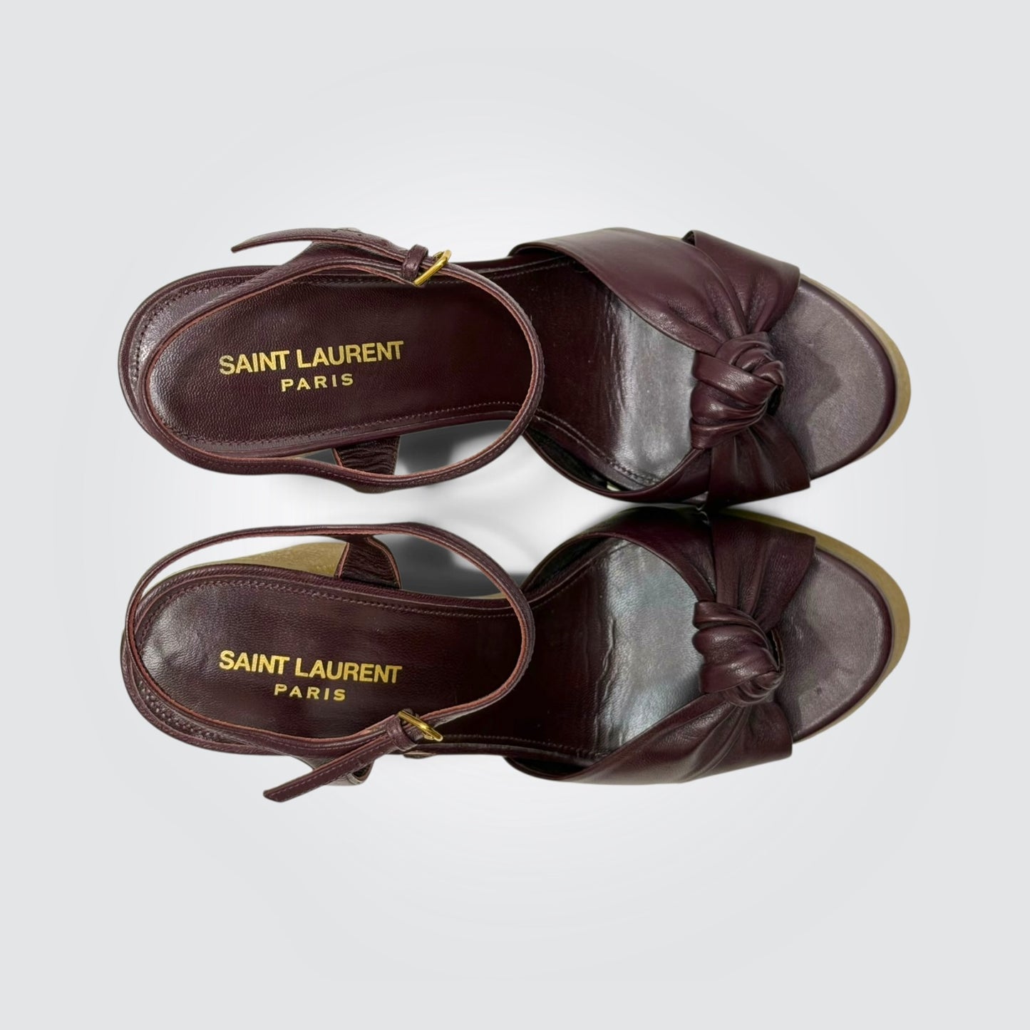 Pre-Owned Saint Laurent Bianca Burgundy Leather Platform Sandals