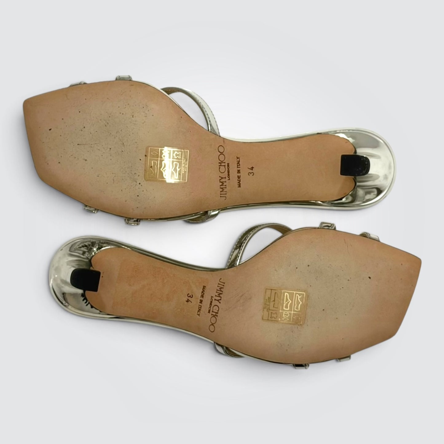 Pre-Owned Jimmy Choo Anise Silver Mirror Metallic Strappy Sandals