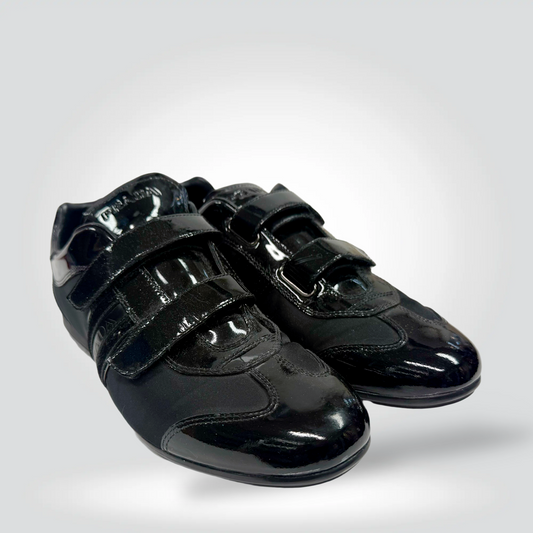 Pre-Owned Prada Patent Leather Velcro Strap Sneakers Black Red Logo Tab — Size 39 — Very Good  Style Reissue Vancouver