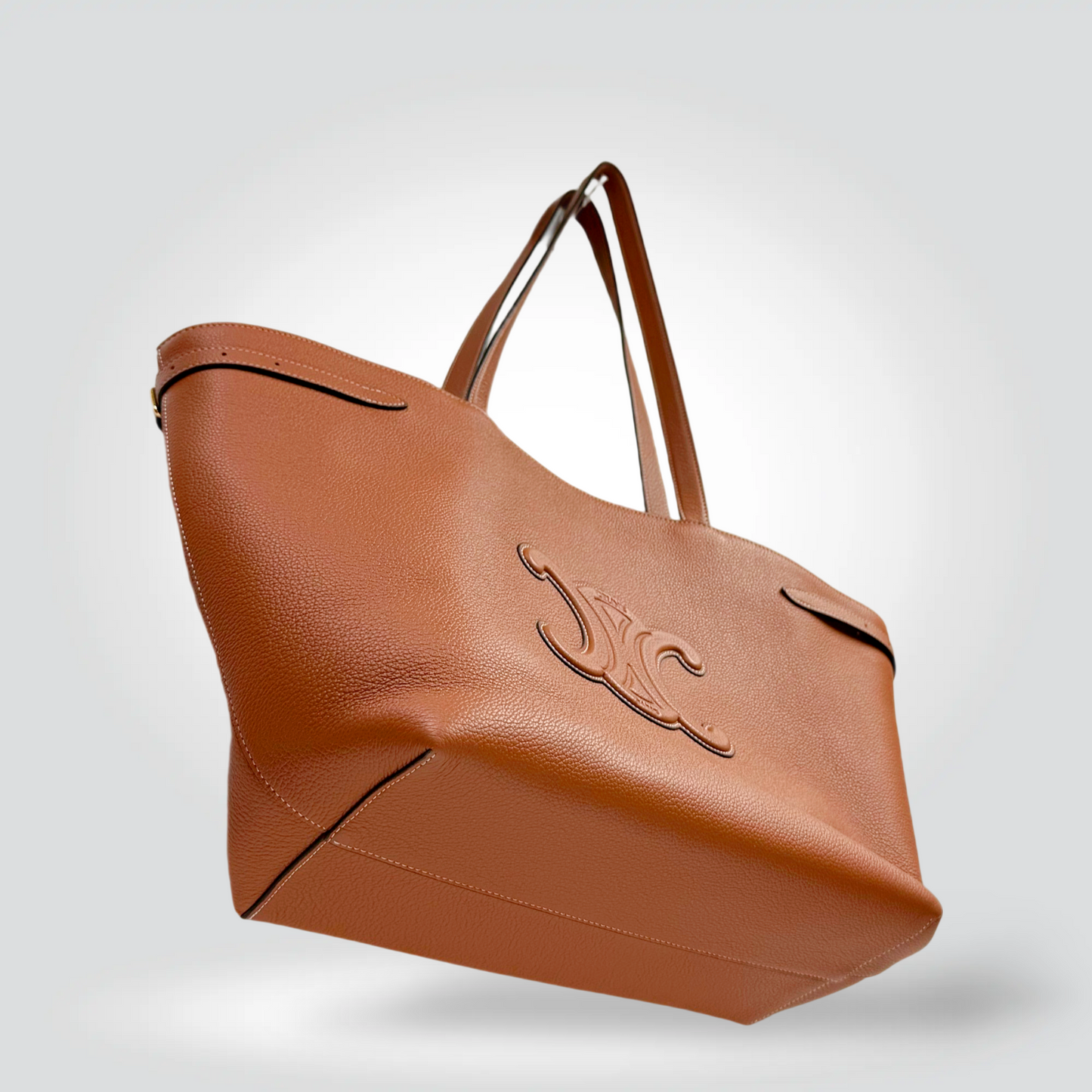 Pre-Owned Céline Triomphe Cabas Tote Bag Tan Cognac Smooth Leather Embossed Logo — Excelent | Style Reissue Vancouver