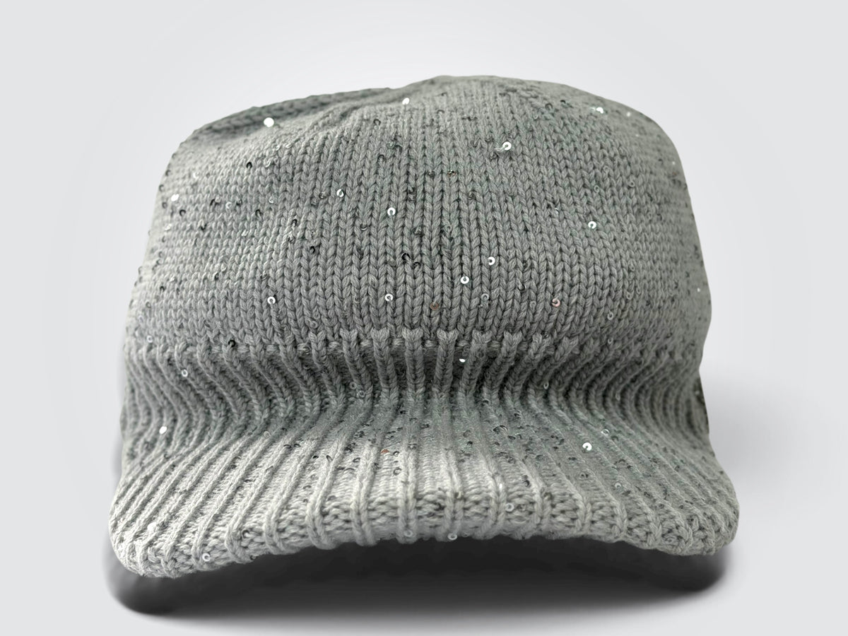 Pre-Owned Lorena Antoniazzi Grey Sequin-Embellished Wool-Blend Knit Cap – Silver Star Patch Logo
