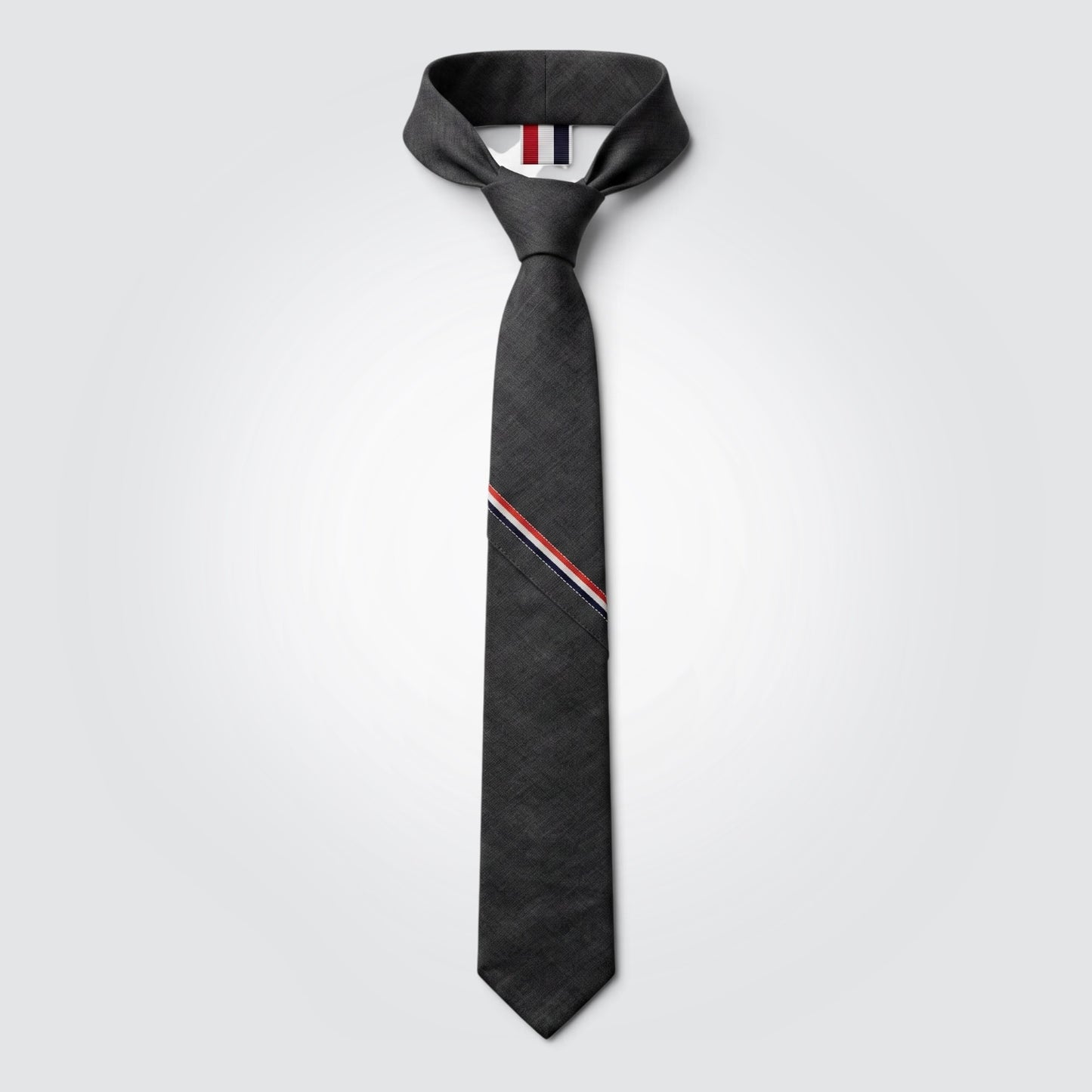 Pre-Owned Thom Browne New York Dark Grey Wool Tie with RWB Stripe