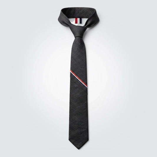 Pre-Owned Thom Browne New York Dark Grey Wool Tie with RWB Stripe