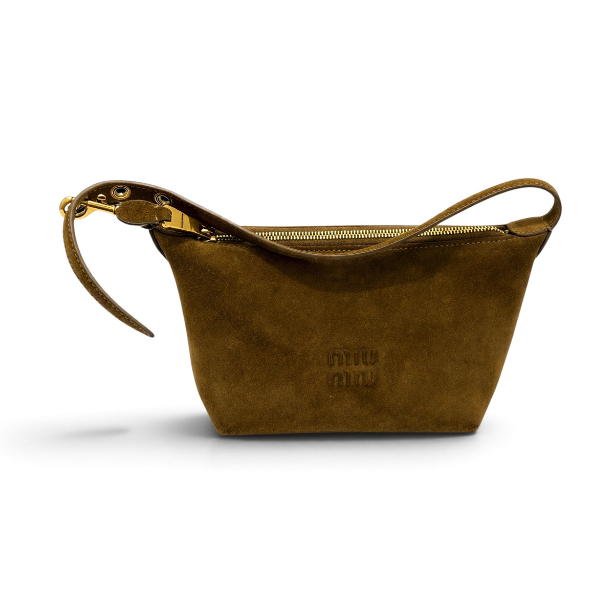 Pre-Owned Miu Miu Brown Suede Small Shoulder Bag — Embossed Logo, Gold Hardware