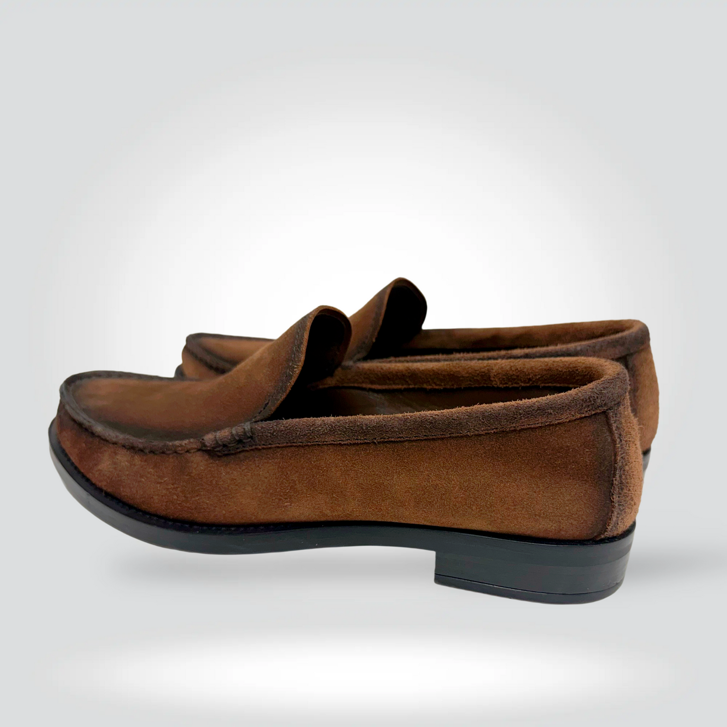Prada Milano Suede Loafers Tobacco Brown Moccasin Whipstitch — Size 38,5—Excellent | Style Reissue Vancouver