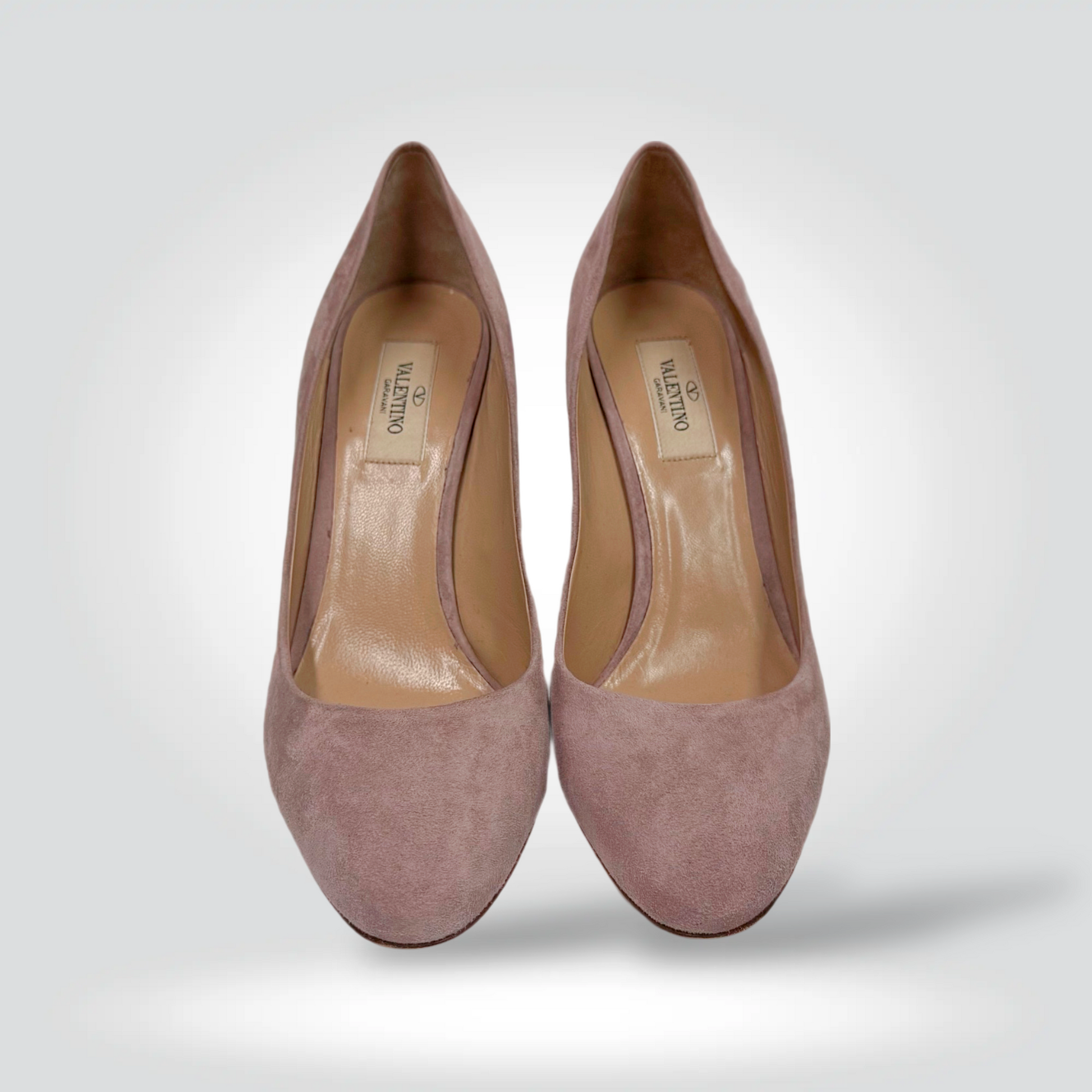  Pre-Owned Valentino Rockstud dusty rose mauve suede pointed toe pump 4 inch heel — Style Reissue Vancouver
