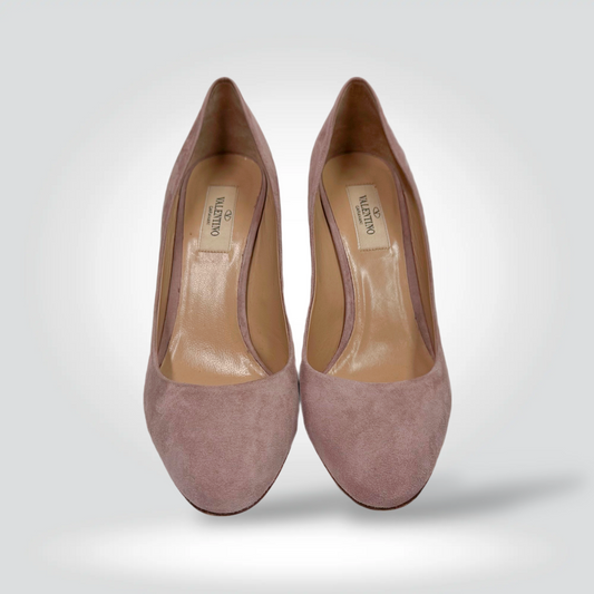  Pre-Owned Valentino Rockstud dusty rose mauve suede pointed toe pump 4 inch heel — Style Reissue Vancouver
