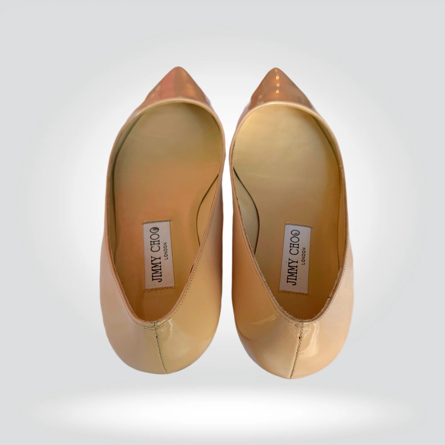 Jimmy Choo Pointed Toe Ballet Flats Nude Iridescent Patent Toe Cap — Size36.5 — Good  | Style Reissue Vancouver