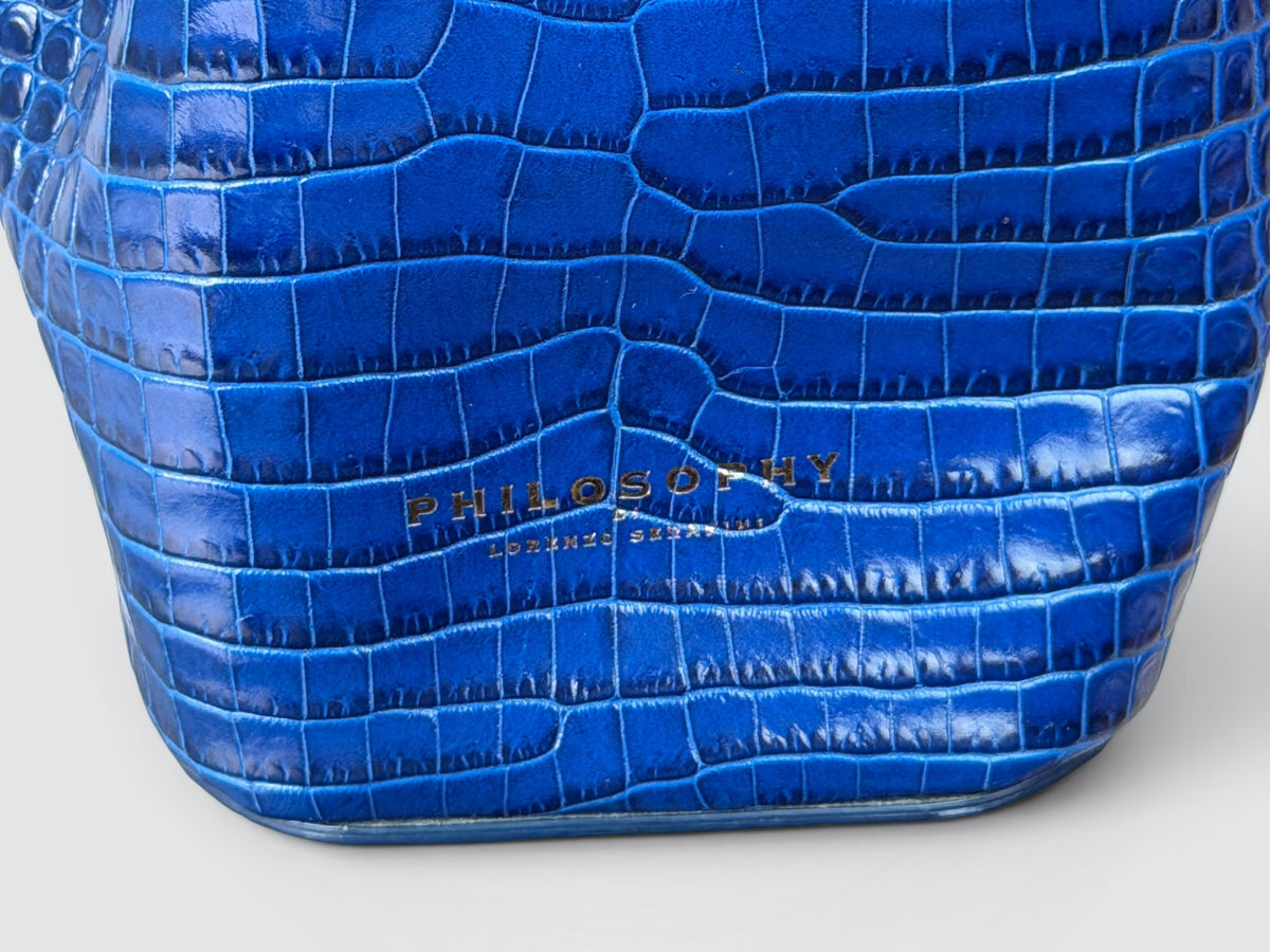 Pre-Owned Philosophy di Lorenzo Serafini Royal Blue Croco-Print Leather Mini Satchel