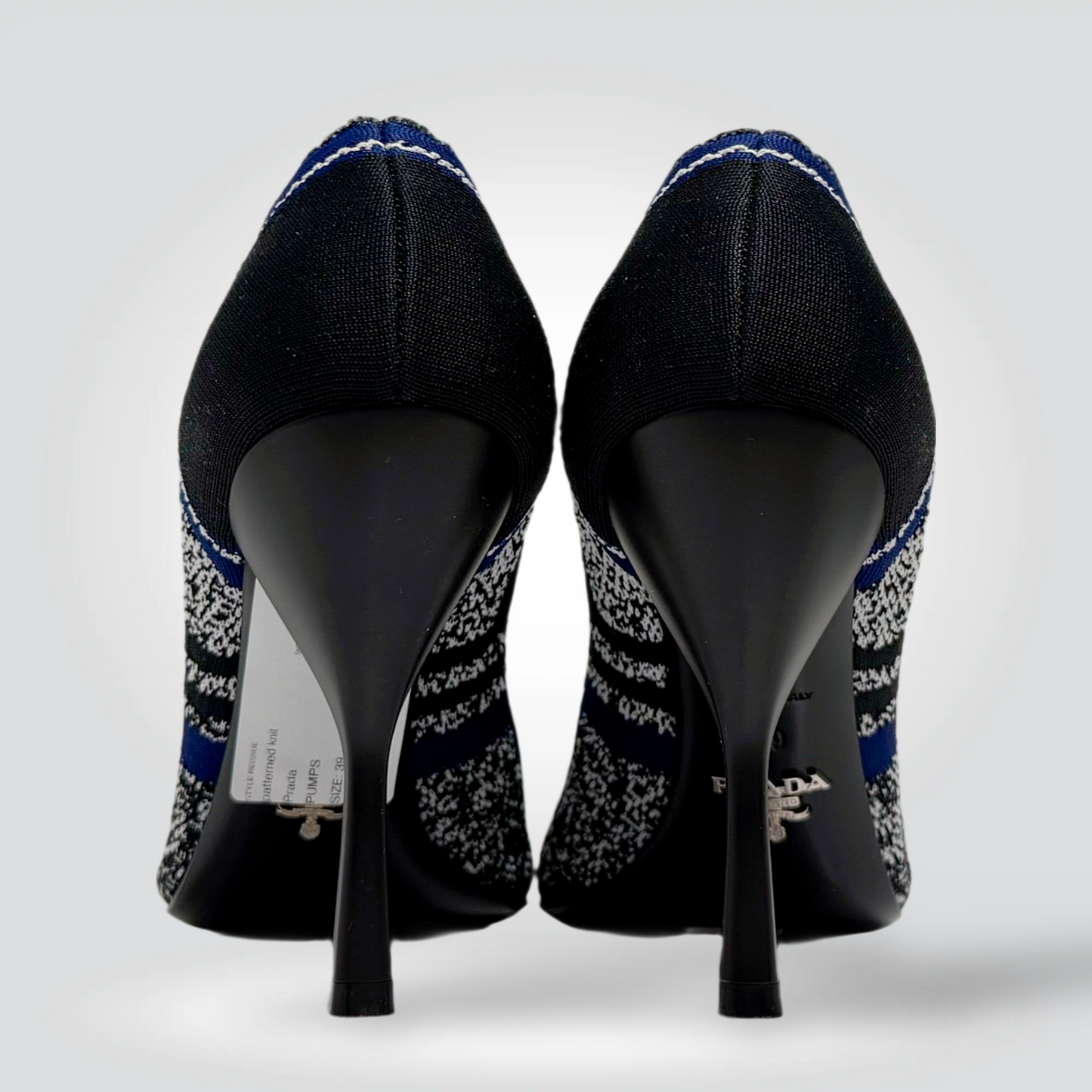 Prada Embroidered Fabric Pumps Black Royal Blue Woven Floral Pointed Toe Stiletto — Size 39#] — [Condition] | Style Reissue Vancouver