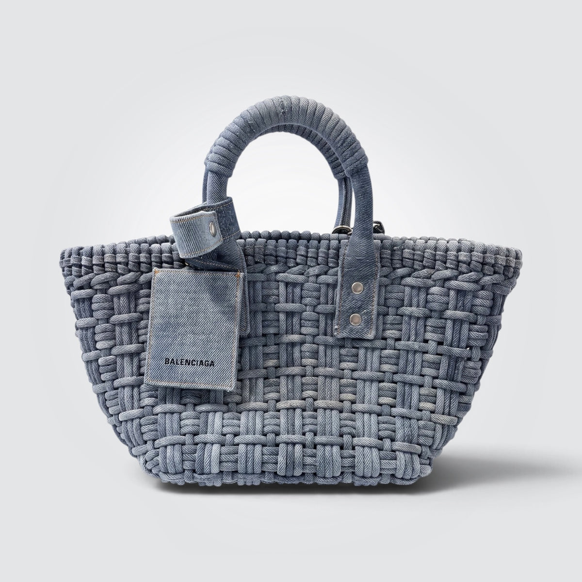Bistro XS Basket Bag Washed Frayed Denim Braided Silver Hardware