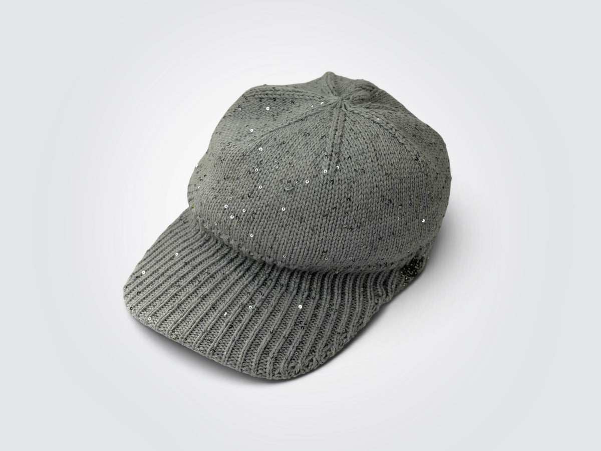 Pre-Owned Lorena Antoniazzi Grey Sequin-Embellished Wool-Blend Knit Cap – Silver Star Patch Logo