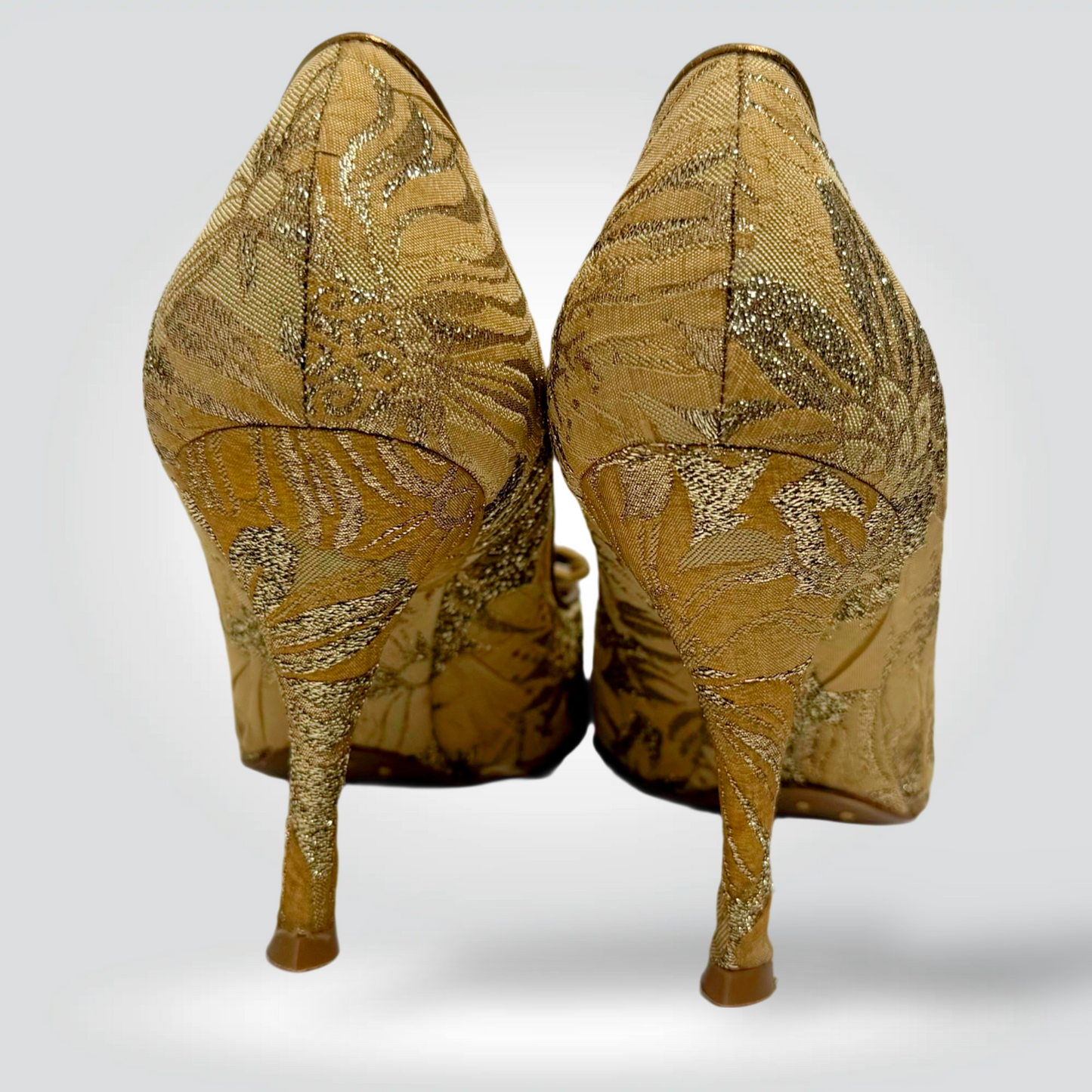 Pre-Owned Dolce & Gabbana gold brocade glitter bow pointed toe pump 4 inch heel — Style Reissue Vancouver