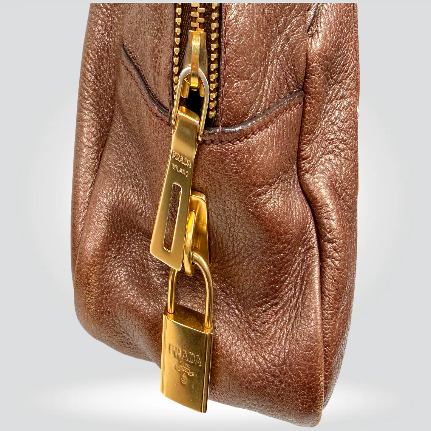 Pre-Owned Prada Vitello Daino Pebbled Leather Shoulder Bag Tan Bronze Gold Hardware — | Style Reissue Vancouver