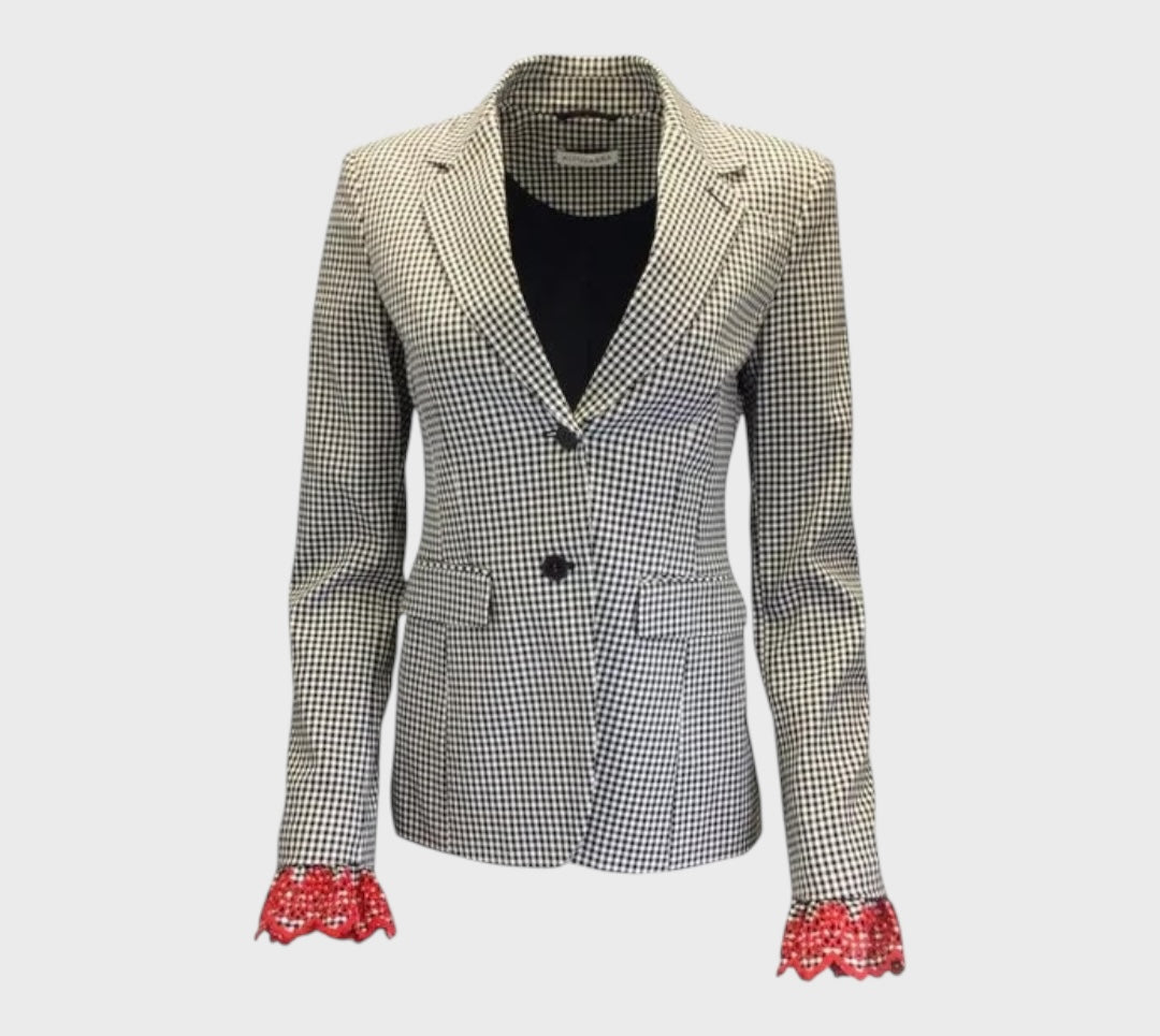 ALTUZARRA BLACK / WHITE CHECKERED GINGHAM BLAZER Size 42