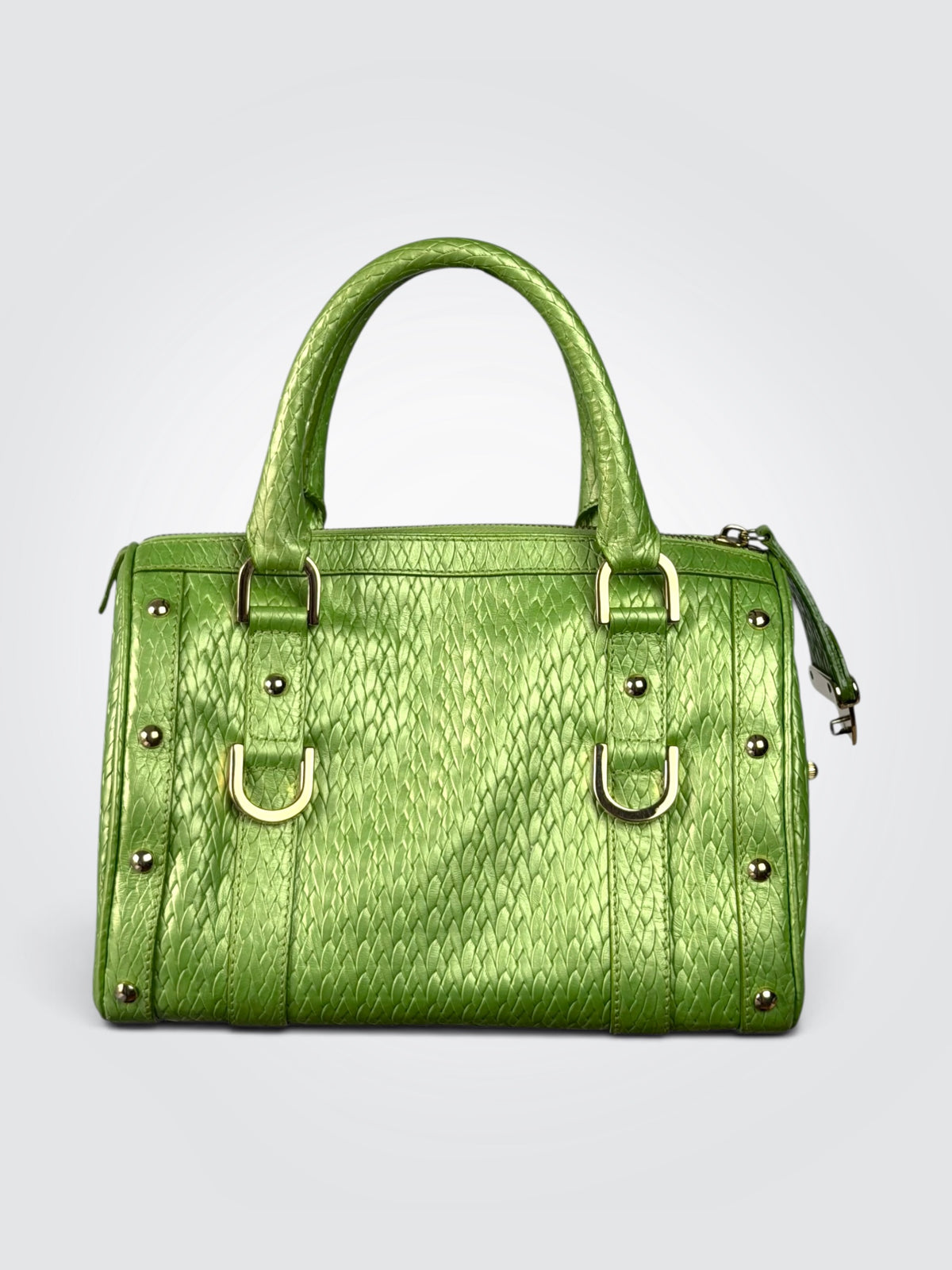 Pre-Owned Versace Green Textured Leather Medusa Doctor Satchel Handbag – Gold-Tone Hardware