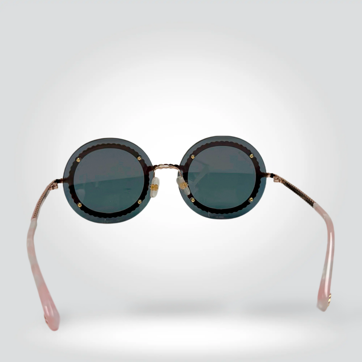 Chanel Pearl Embellished Round Sunglasses Gold Frame Pink Mirror Lenses —VeryGood | Style Reissue Vancouver
