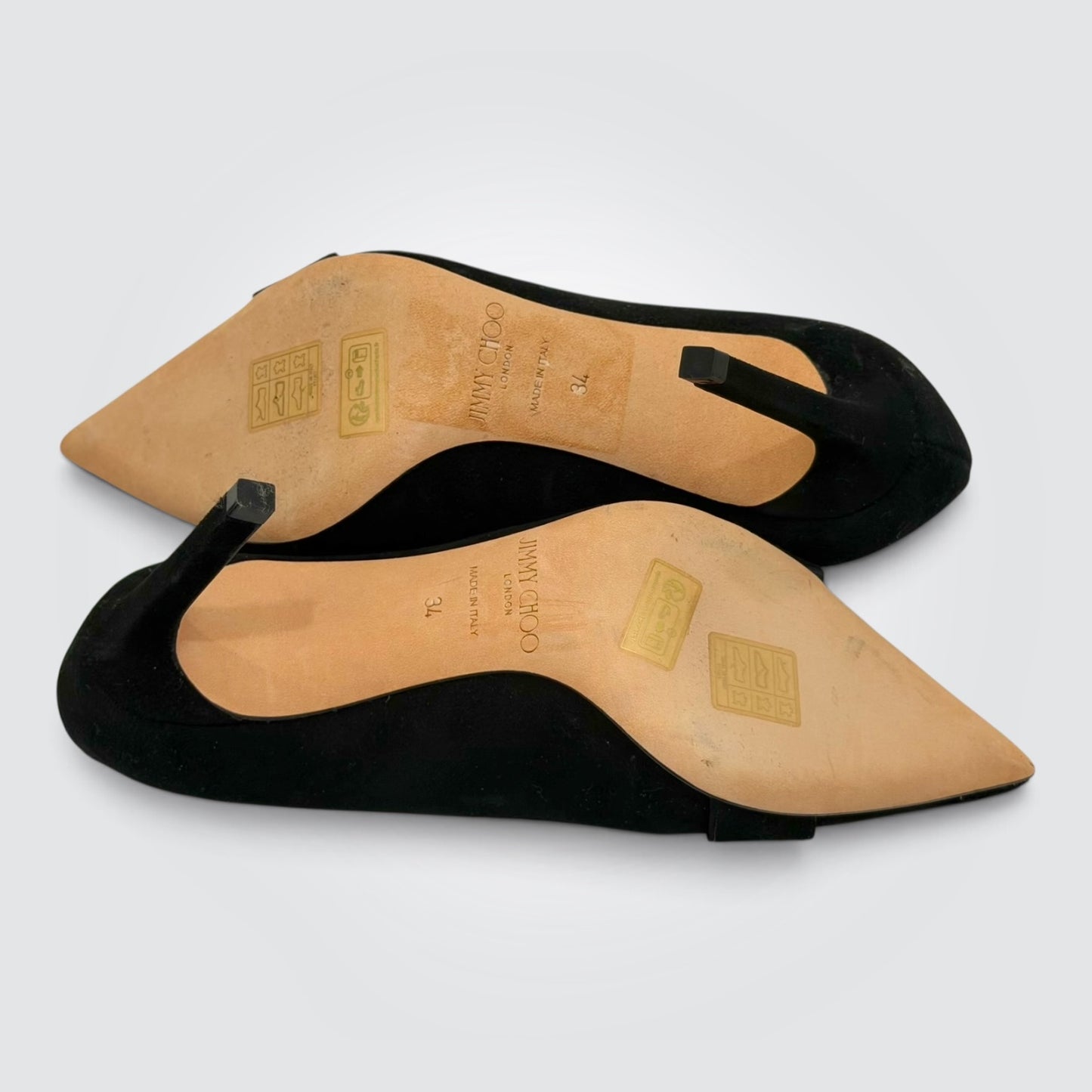 Pre-Owned Jimmy Choo Black Suede Crystal Buckle Pointed-Toe Pumps