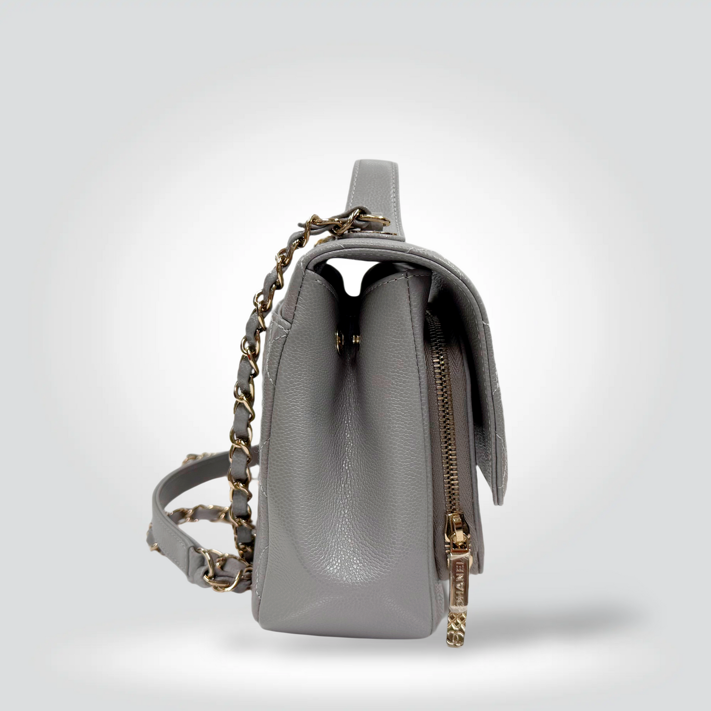 Chanel Caviar Leather Flap Bag Grey Gold CC Turn Lock Chain Strap Top Handle — Excellent | Style Reissue Vancouver