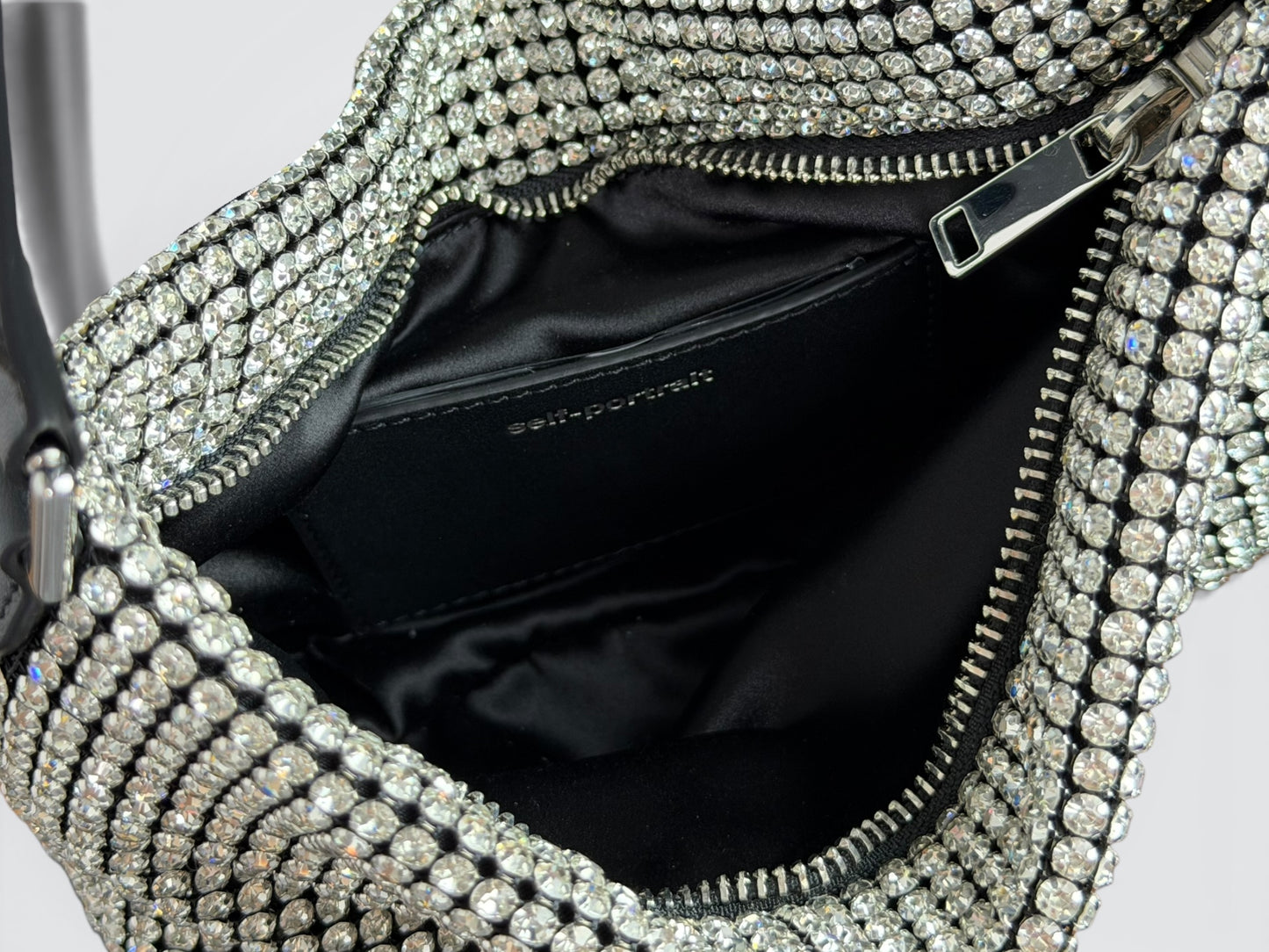 Pre-Owned Self-Portrait Silver Diamante Small Hobo Bag – SS24.305 SIL