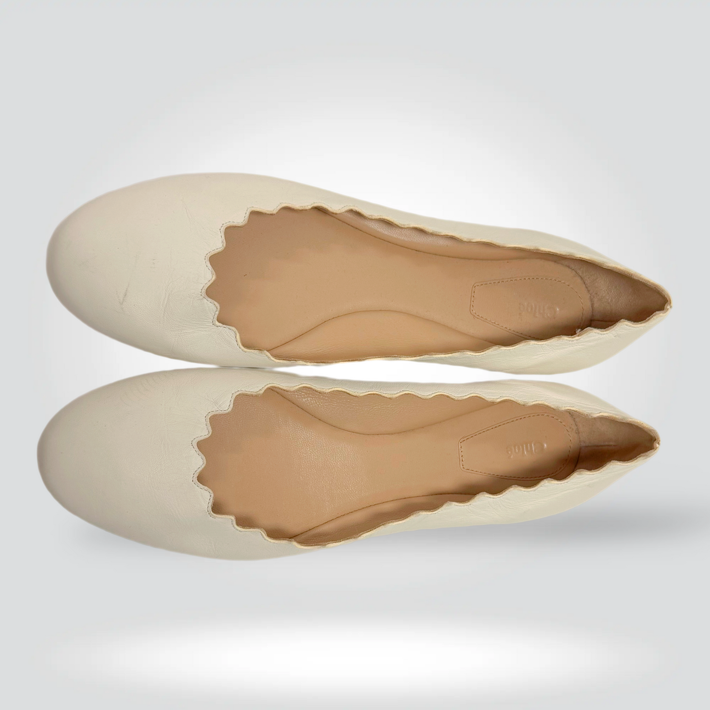 Chloé Lauren Scalloped Ballet Flats Cream — Style Reissue Vancouver