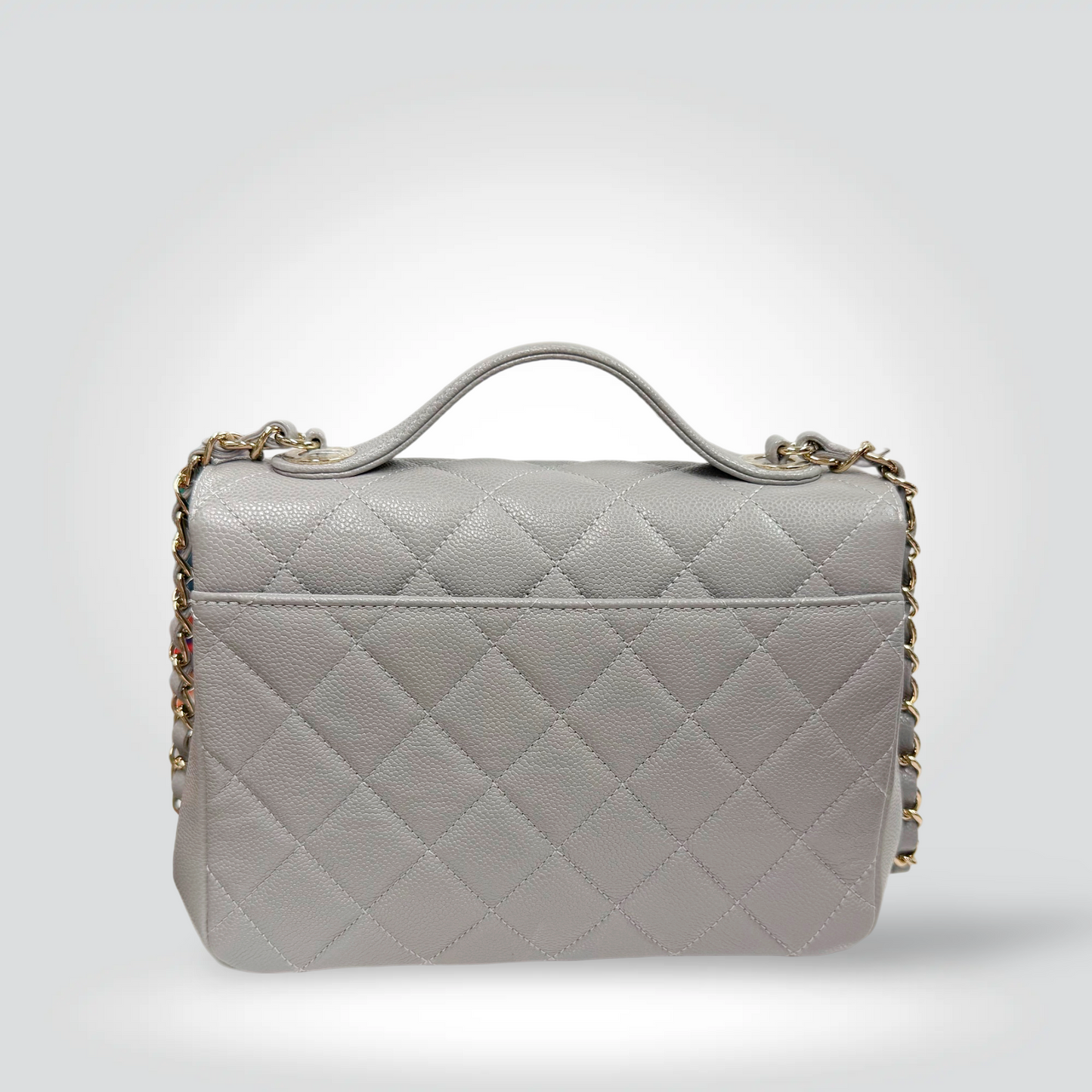 Chanel Caviar Leather Flap Bag Grey Gold CC Turn Lock Chain Strap Top Handle — Excellent | Style Reissue Vancouver