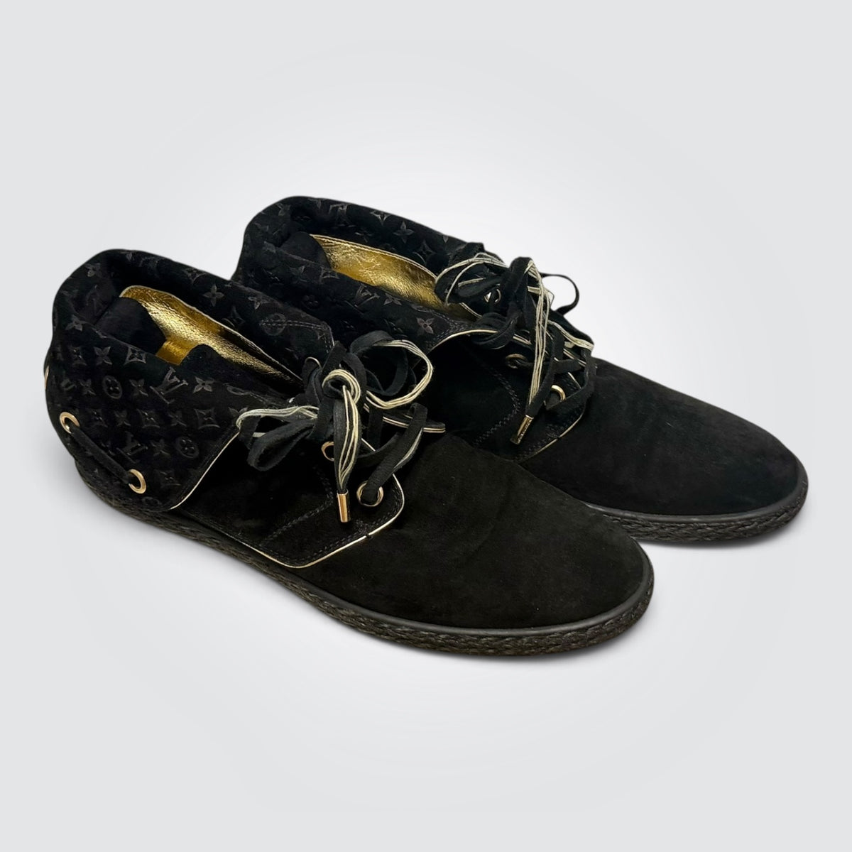 Pre-Owned Louis Vuitton Black Monogram Suede Ankle Boots — Size 41