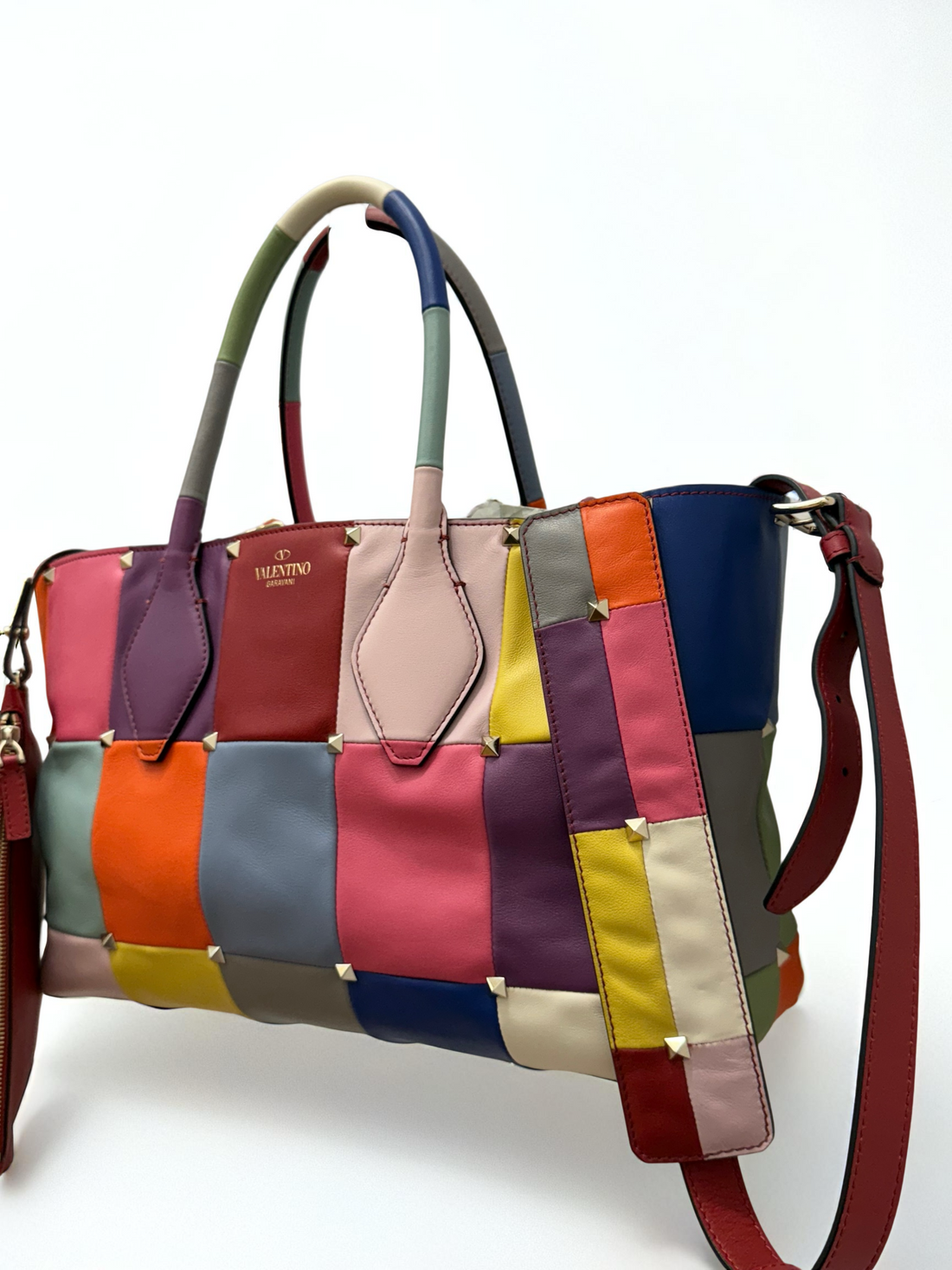 Valentino Garavani Multicolor Patchwork Leather Tote Bag with Pouch – Made in Italy