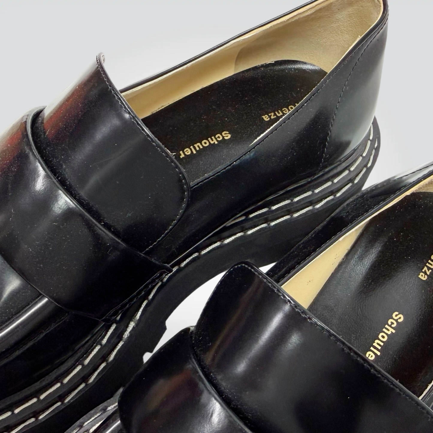 Pre-Owned Proenza Schouler Black Leather Platform Loafer Lug Sole White Topstitching — Size 39—Excellent Style Reissue Vancouver