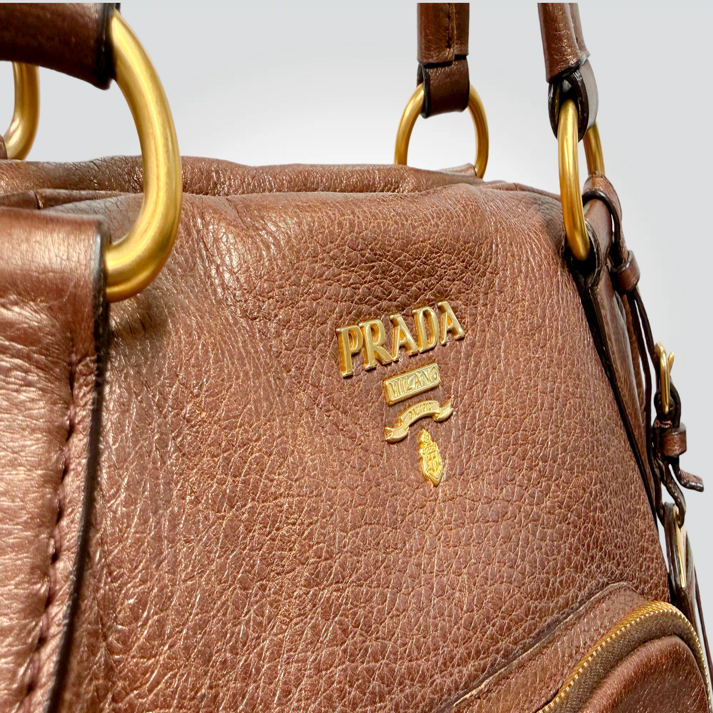 Pre-Owned Prada Vitello Daino Pebbled Leather Shoulder Bag Tan Bronze Gold Hardware — | Style Reissue Vancouver