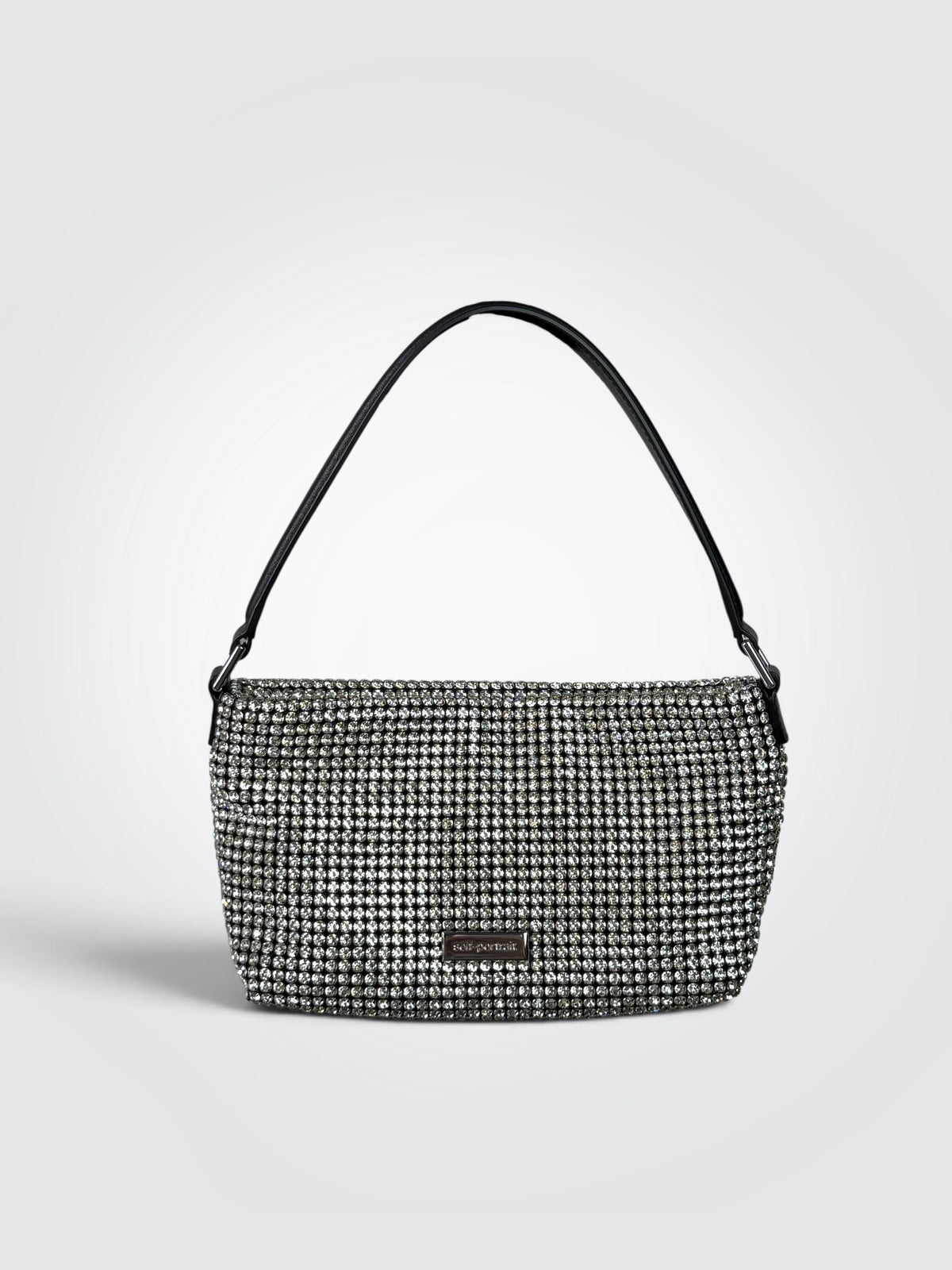 Pre-owned Self-Portrait SS24.305 SIL silver diamante small hobo bag with sparkling chainmail-style exterior and leather trim