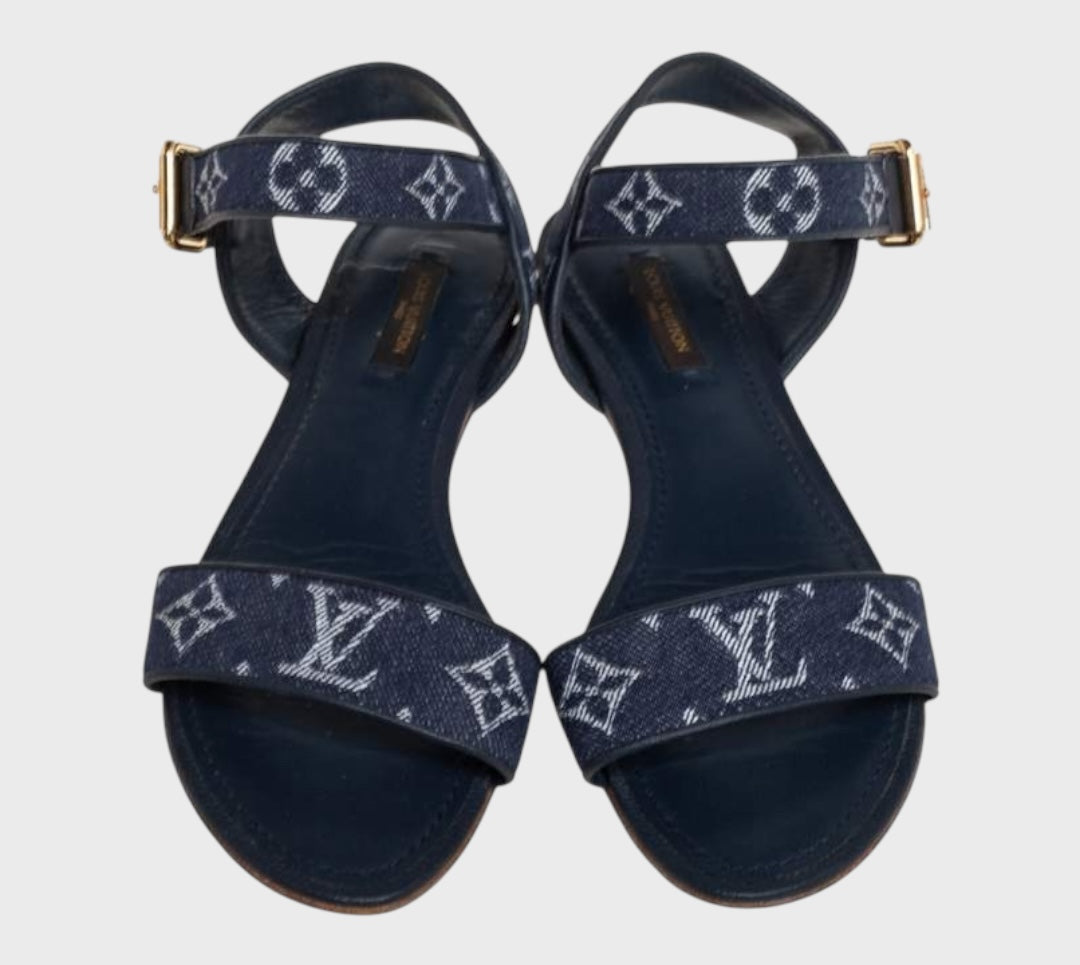 Louis Vuitton Blue Monogram Denim Formentera Flat Sandals Size 40
