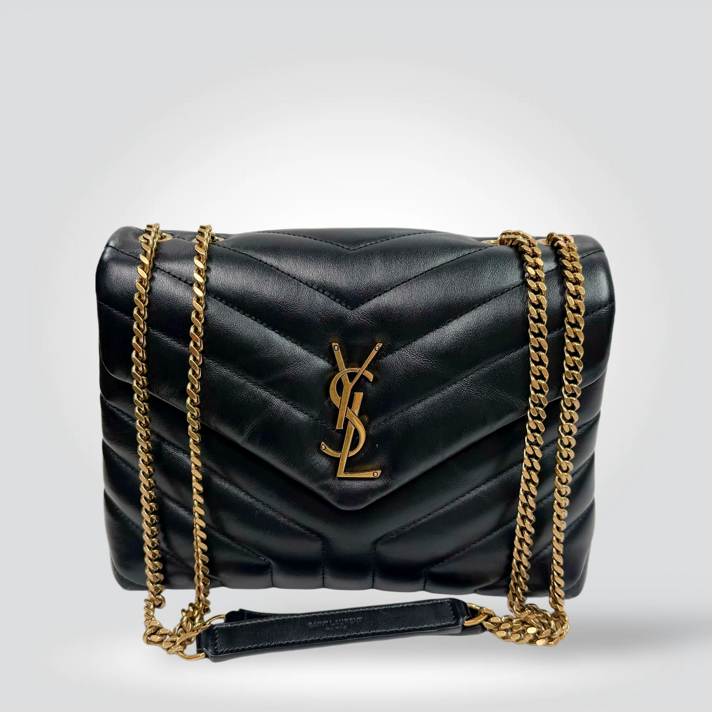 Saint Laurent Loulou Puffer bag black quilted leather gold YSL monogram chain strap — Style Reissue Vancouver
